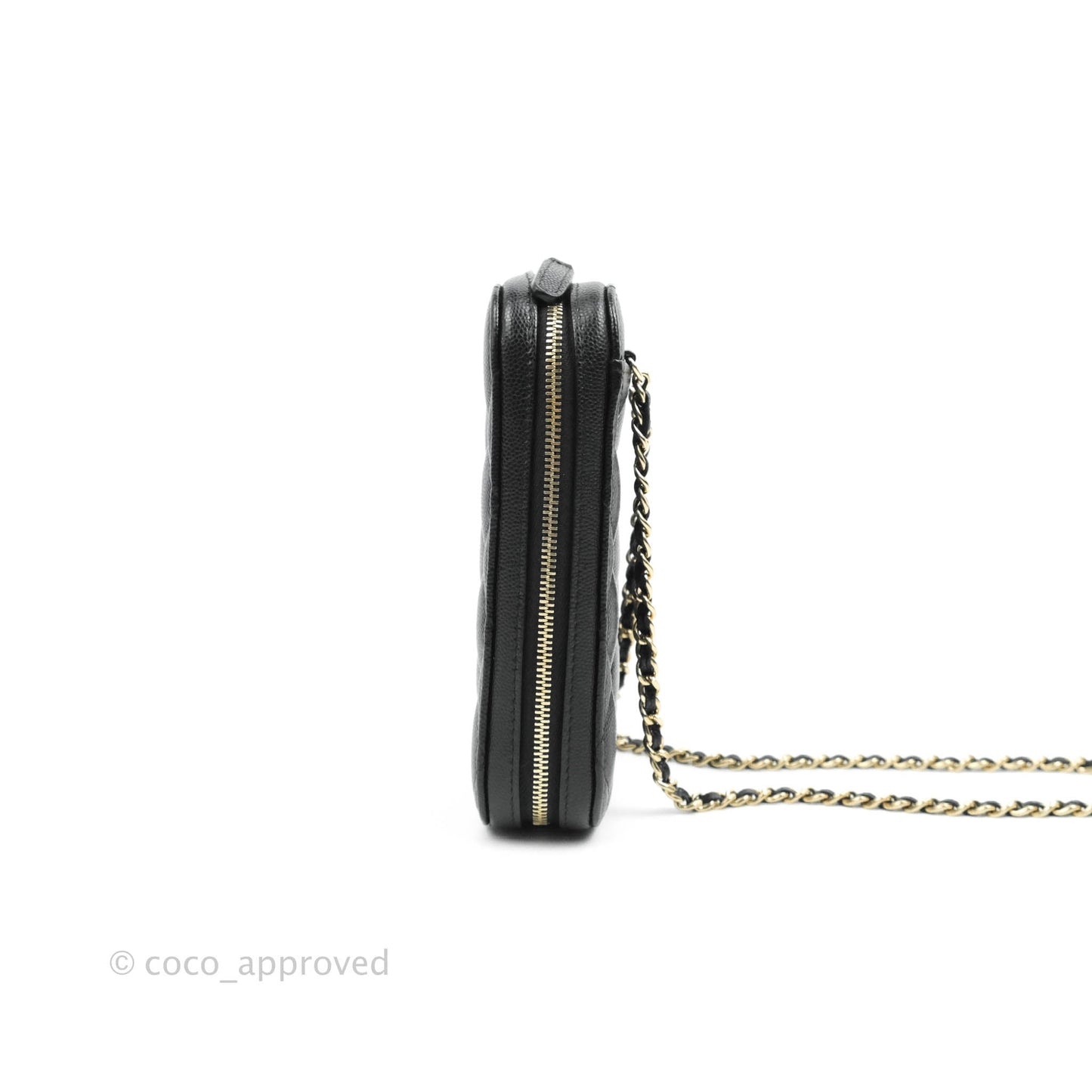 Chanel Quilted WOC Phone Holder Black Caviar Gold Hardware