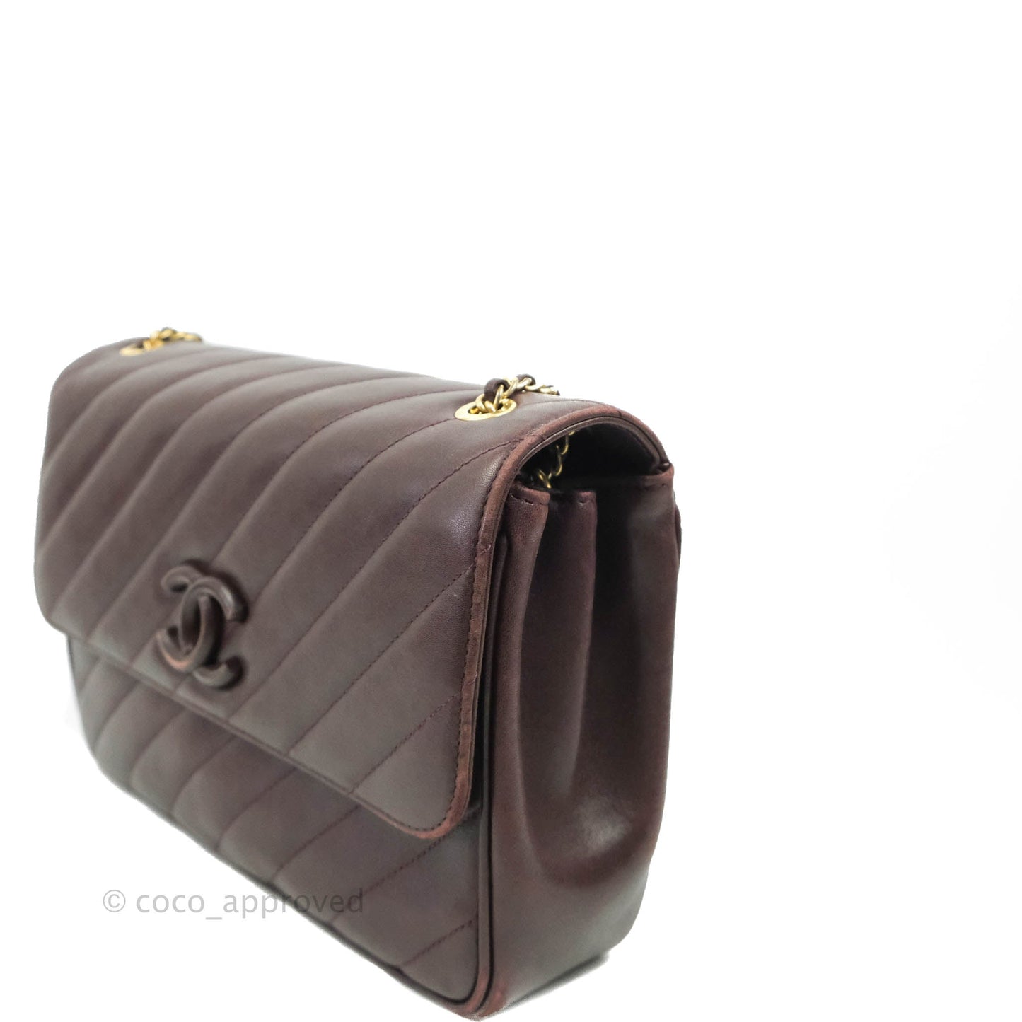 Chanel CC Signature Flap Bag Diagonal Burgundy Calfskin Aged Gold Hardware