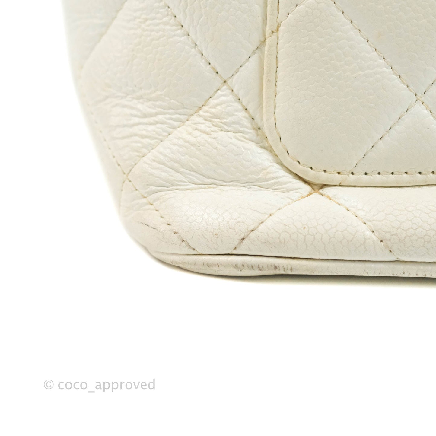 Chanel Vintage Medallion CC White Caviar Tote Bag Gold Hardware