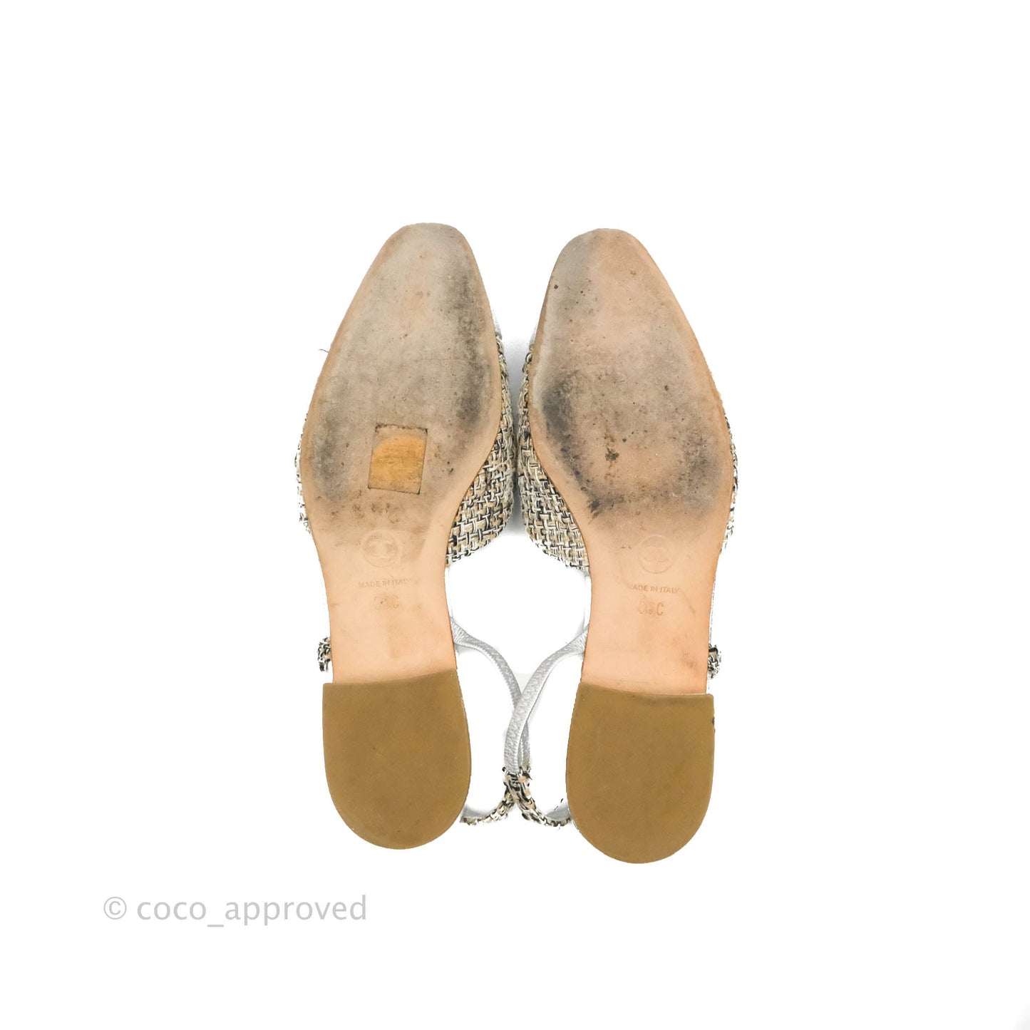 Chanel Classic Slingback Tweed and Silver Calfskin Size 36C