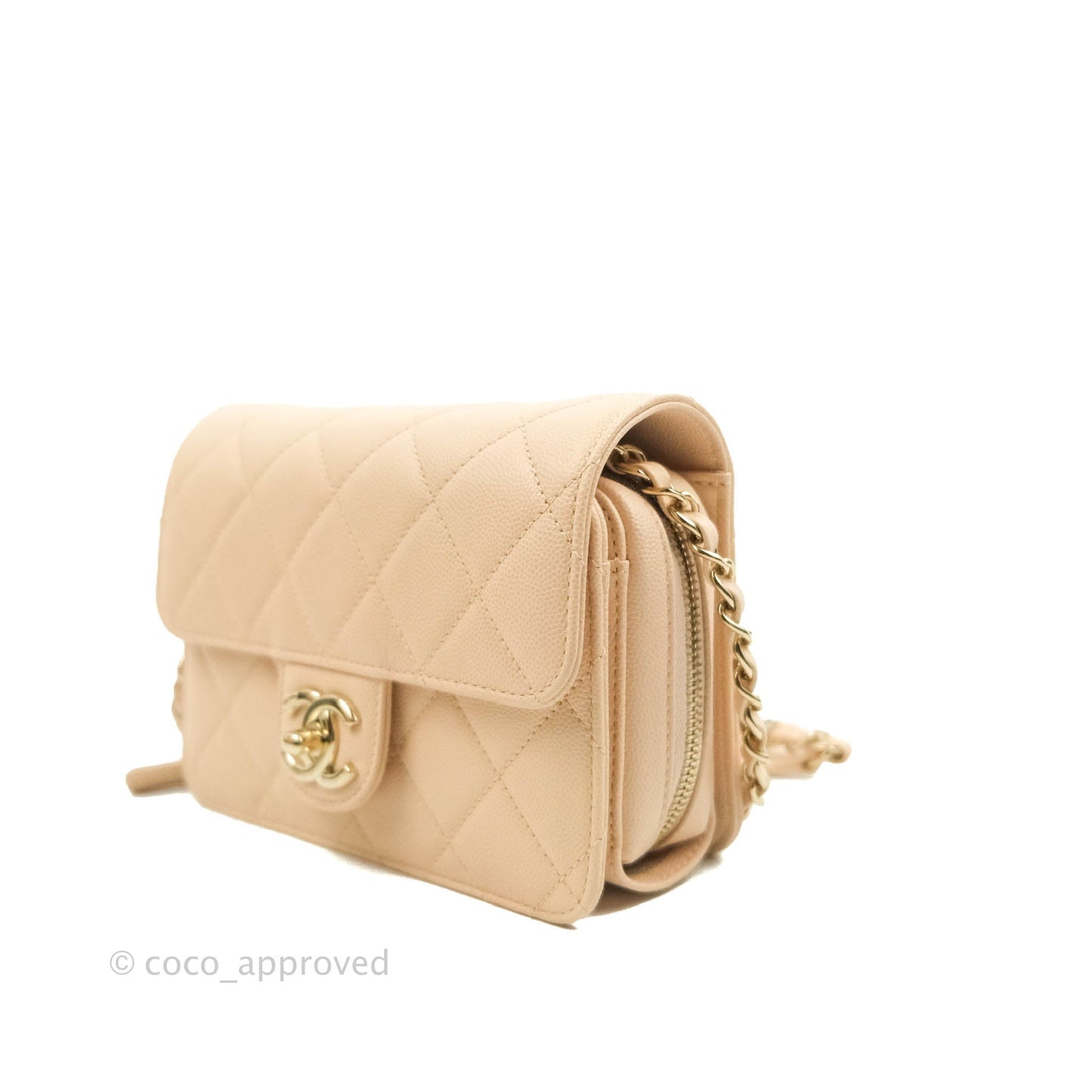 Chanel Quilted Small Like The Wallet Flap Light Beige Caviar Light Gold Hardware 22C