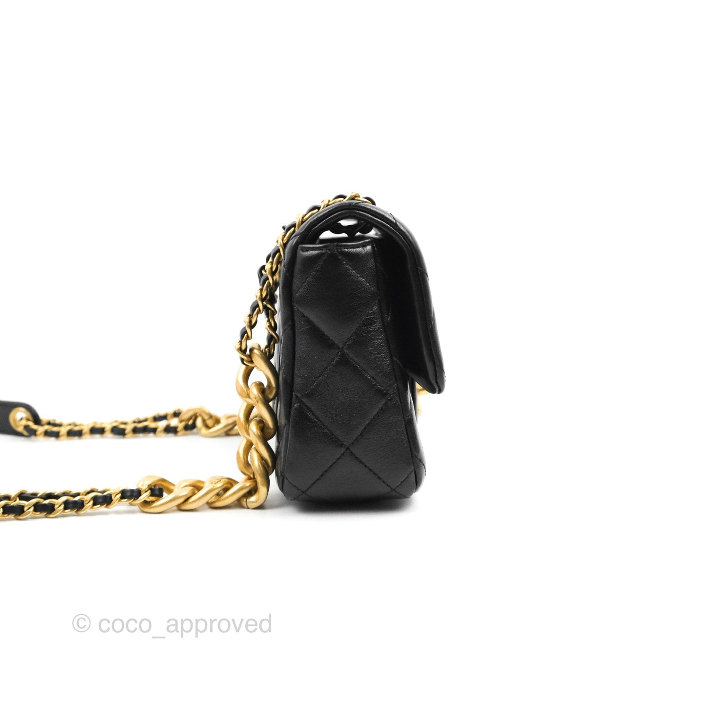 Chanel Flap Chain Bag Black Shiny Calfskin Aged Gold Hardware