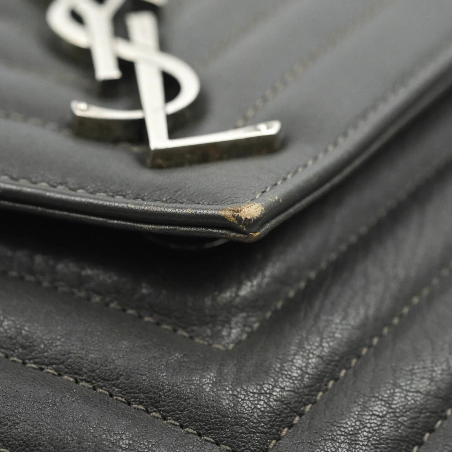 Saint Laurent Chevron Medium College Grey Chain Bag Ruthenium Hardware