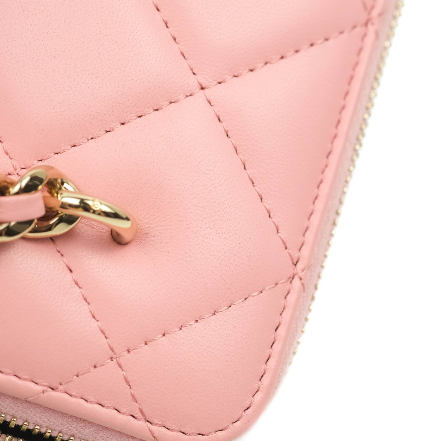 Chanel Resin Elegant Chain Vanity Case Pink Lambskin Gold Hardware