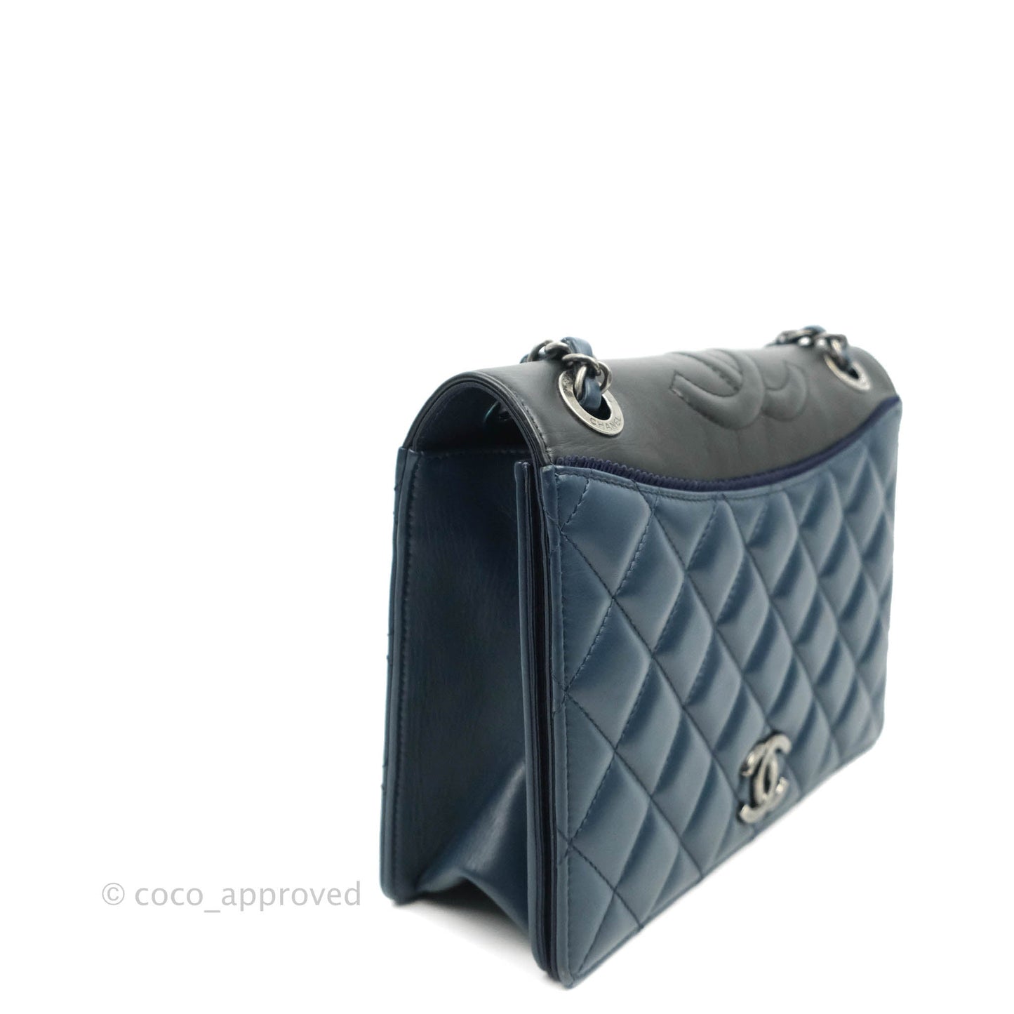 Chanel Quilted Ballerina Small Flap Bag Blue Black Ruthenium Hardware