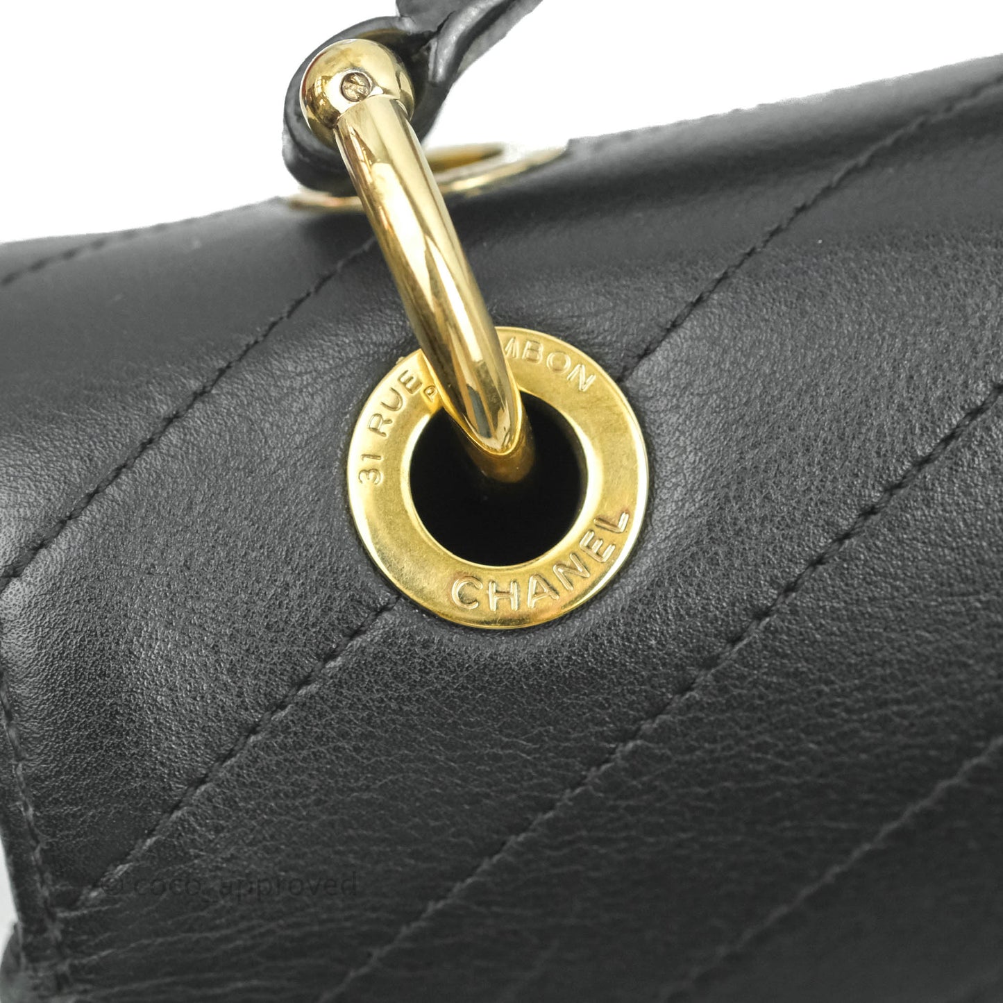 Chanel Chevron Top Handle Black Calfskin Gold Hardware