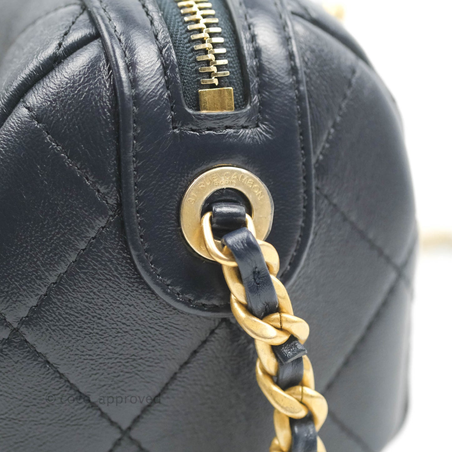 Chanel Quilted Fashion Therapy Bowling Bag Dark Navy Lambskin Gold Hardware