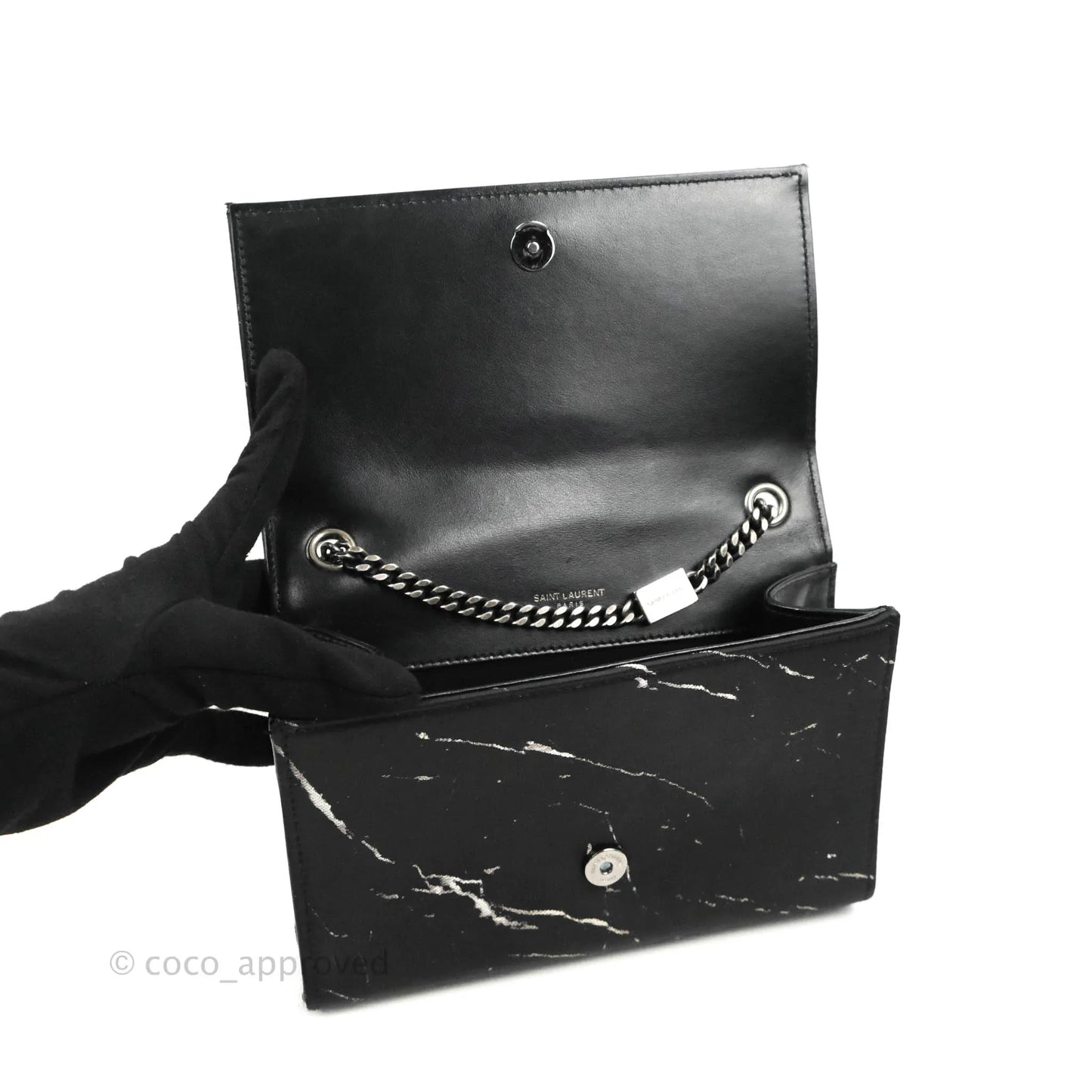 Saint Laurent Small Kate Marbled Stain Chain Bag Black Ruthenium Hardware