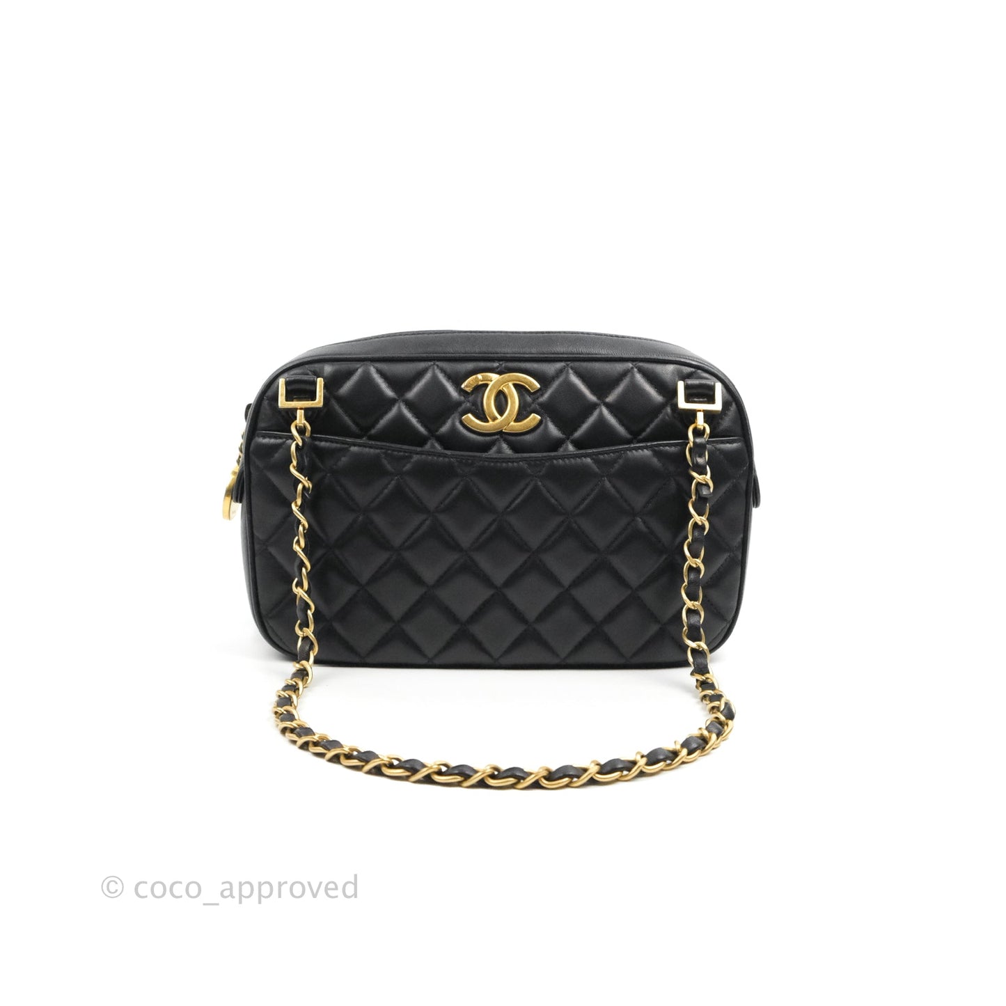 Chanel Quilted Camera Case Bag Black Lambskin Aged Gold Hardware