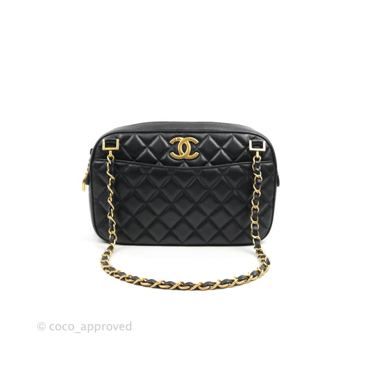 Chanel Quilted Camera Case Bag Black Lambskin Aged Gold Hardware