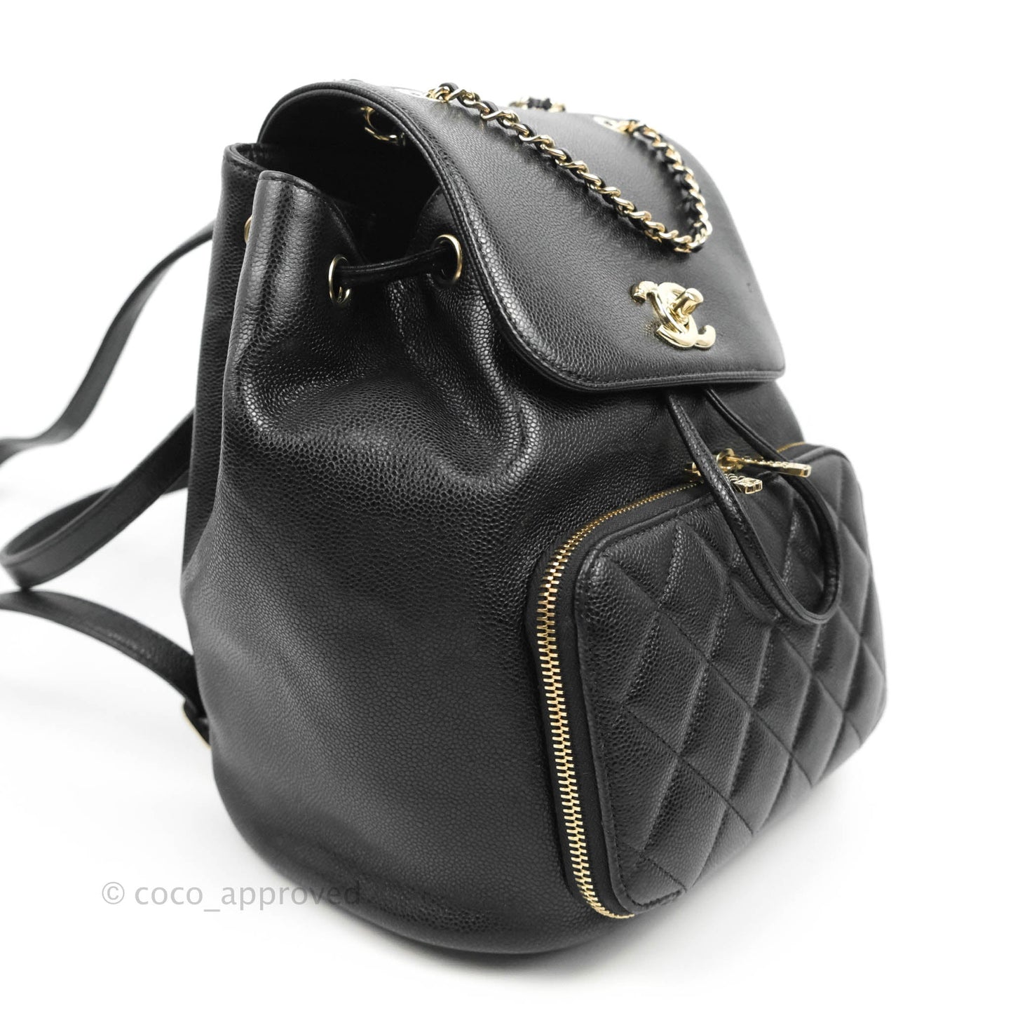 Chanel Quilted Business Affinity Backpack Black Caviar Light Gold Hardware