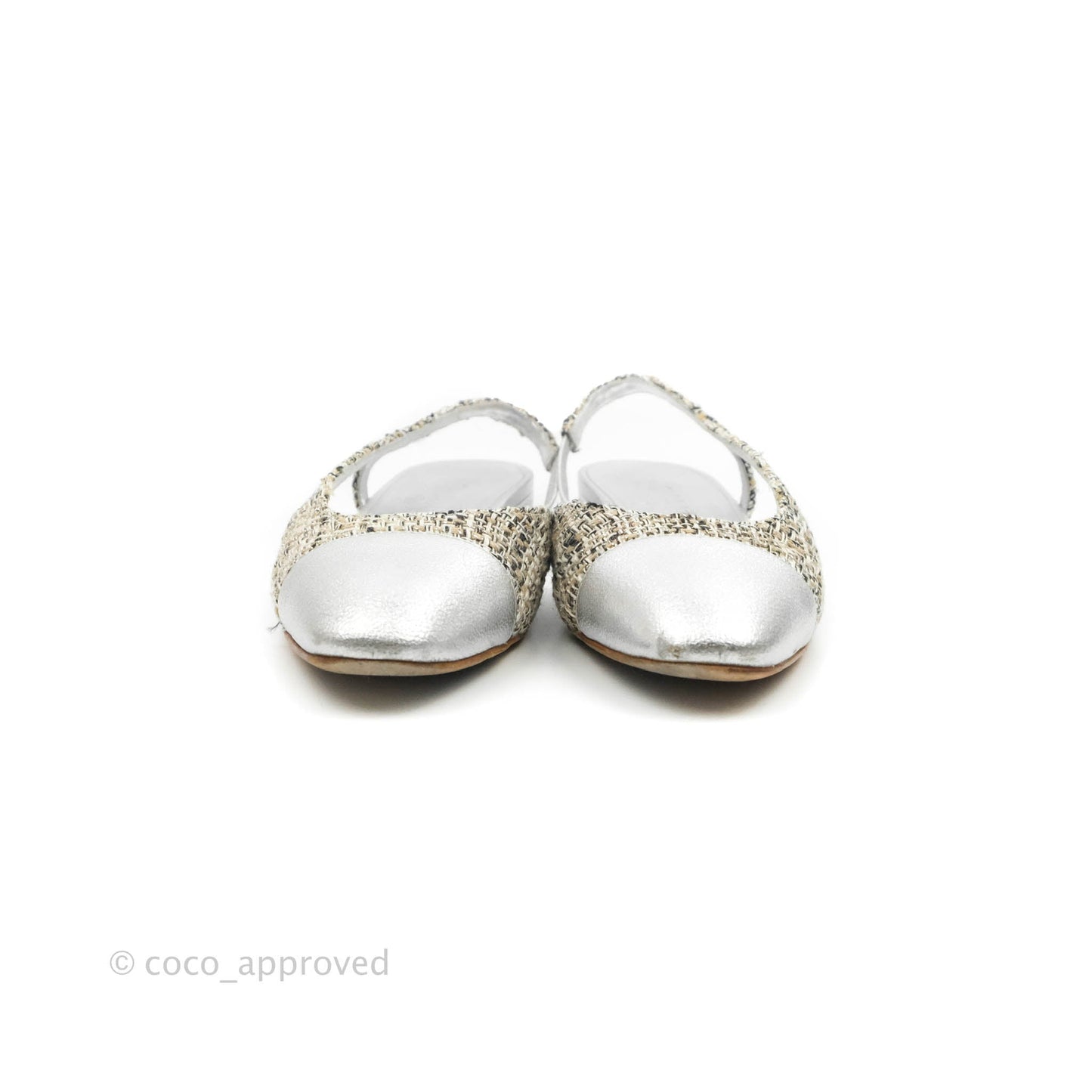 Chanel Classic Slingback Tweed and Silver Calfskin Size 36C
