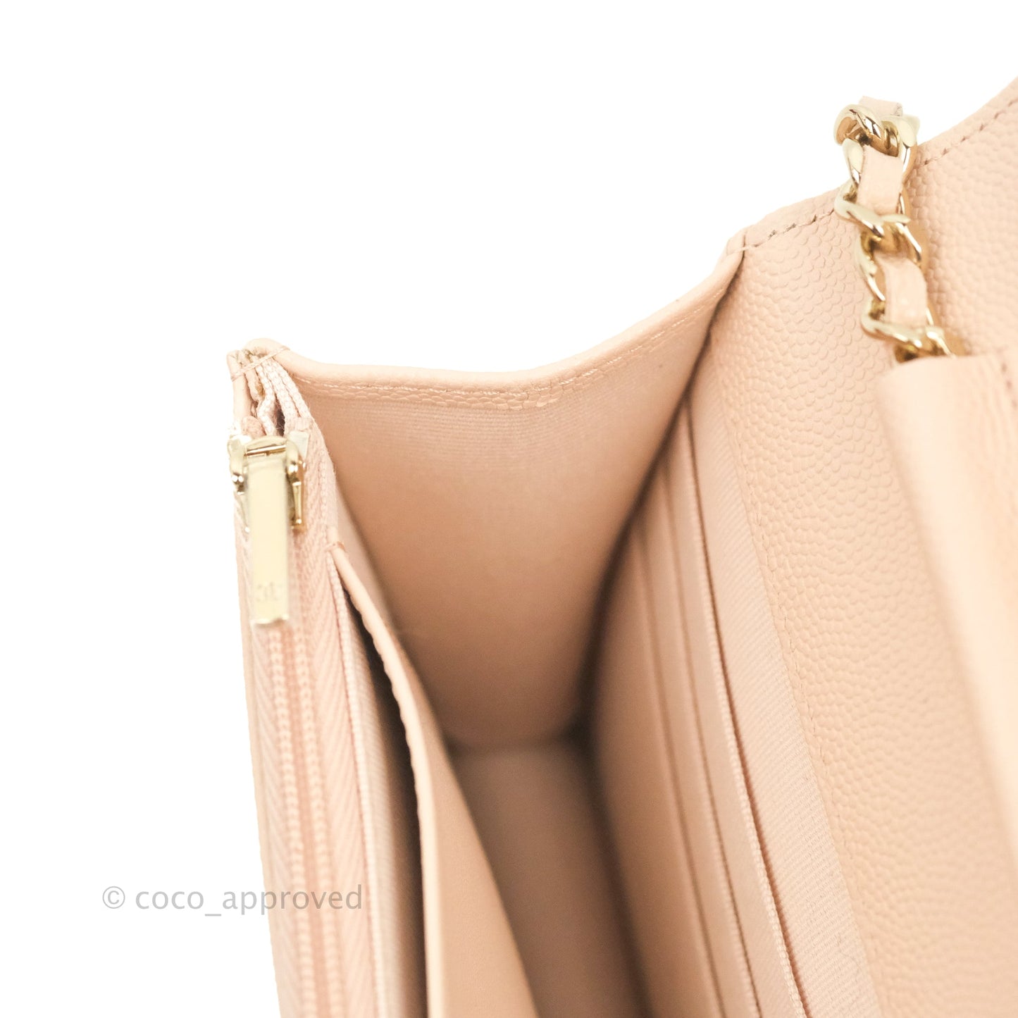 Chanel Quilted Classic Wallet on Chain WOC Light Beige Caviar Gold Hardware