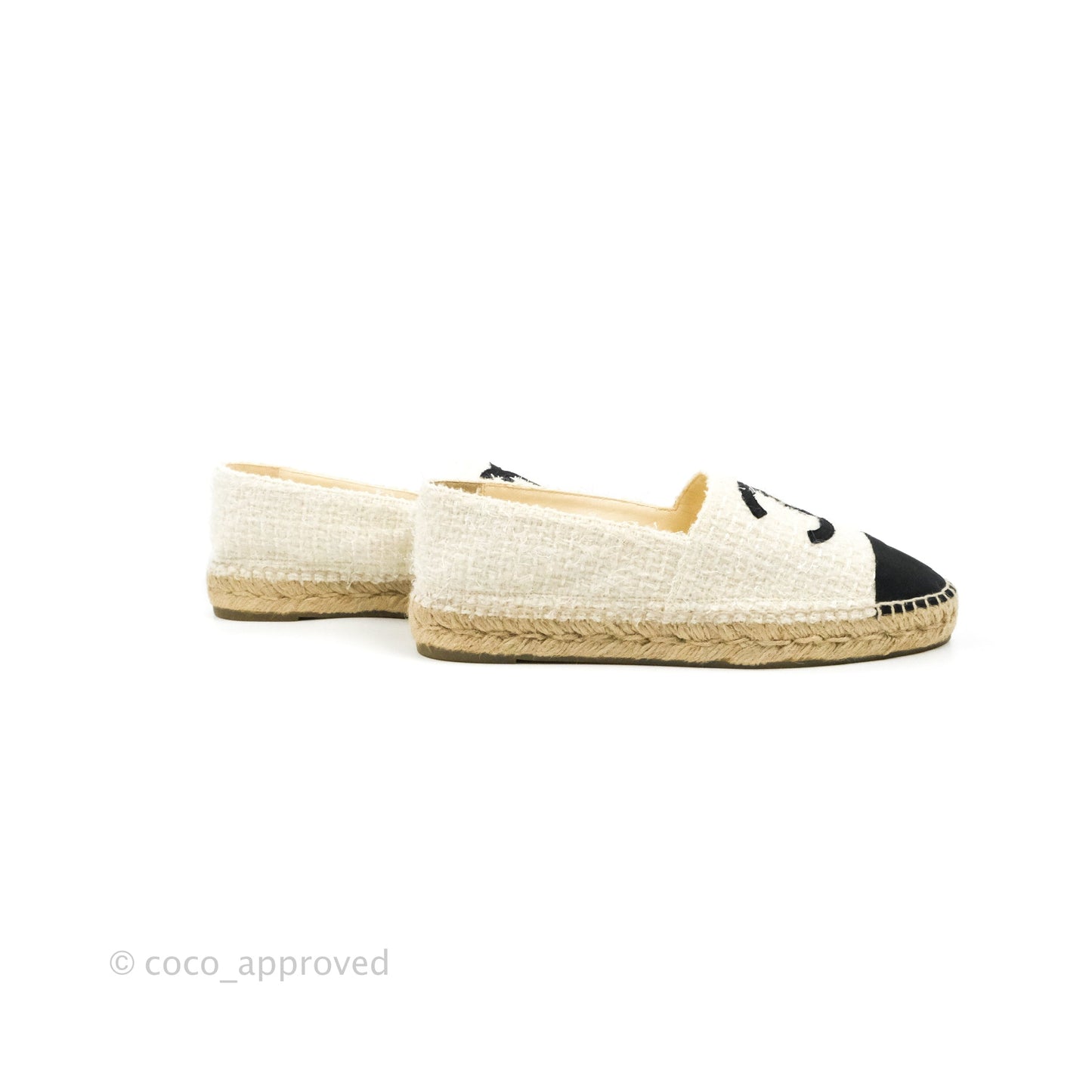 Chanel Espadrilles Tweed Black Beige 40