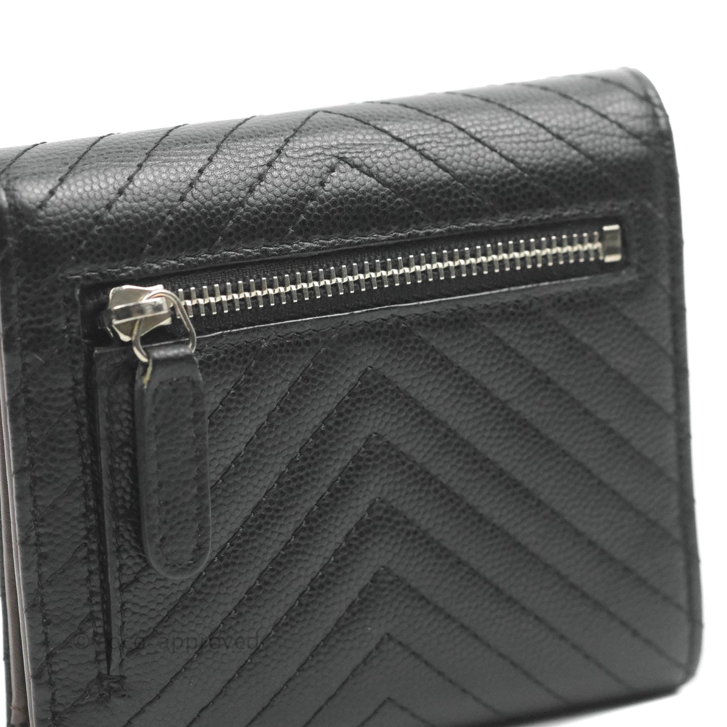 Chanel Classic Flap Chevron Wallet Black Caviar Silver Hardware