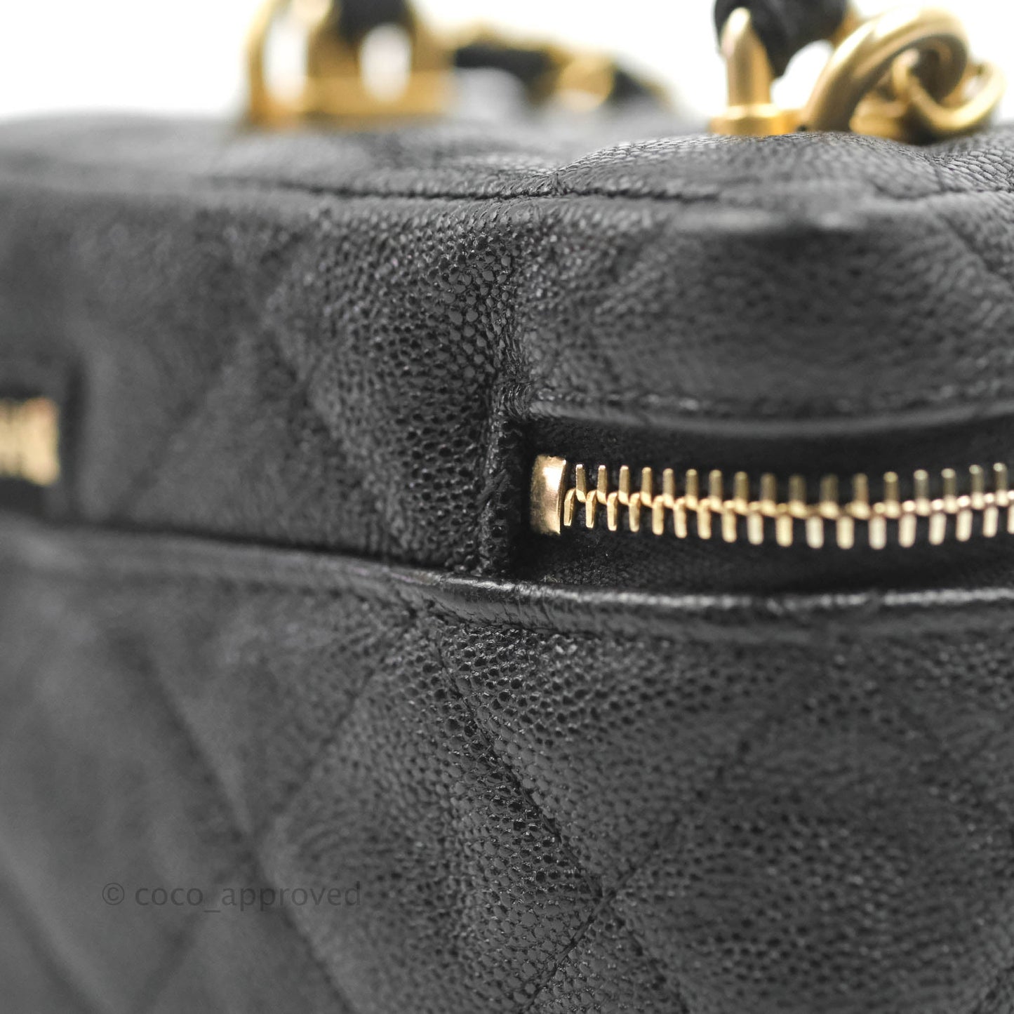 Chanel Quilted Mini Top Handle Vanity With Chain Black Caviar Aged Gold Hardware