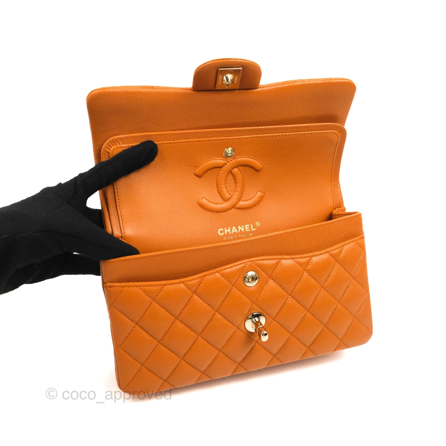 Chanel Classic S/M Small Double Flap Caramel Caviar Gold Hardware 21A