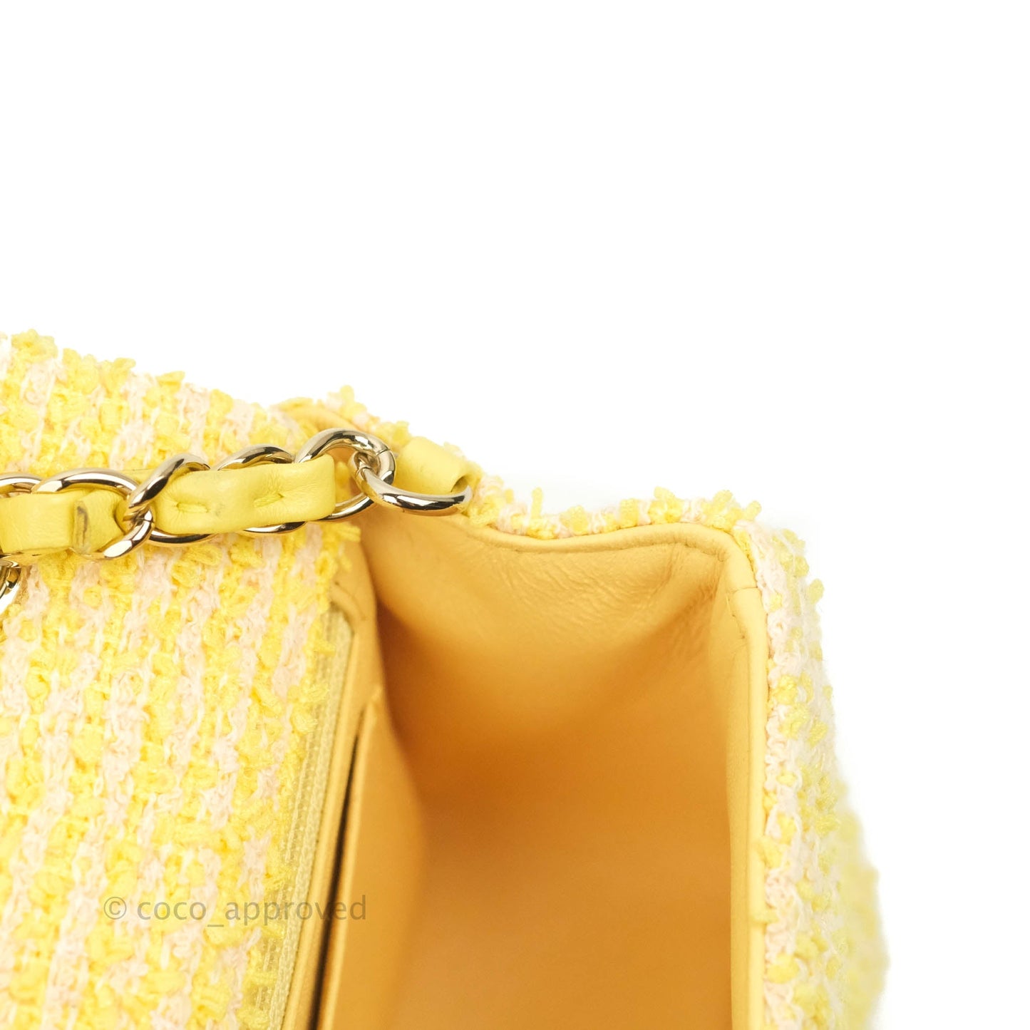 Chanel Classic Mini Rectangular Flap Yellow Tweed Gold Hardware