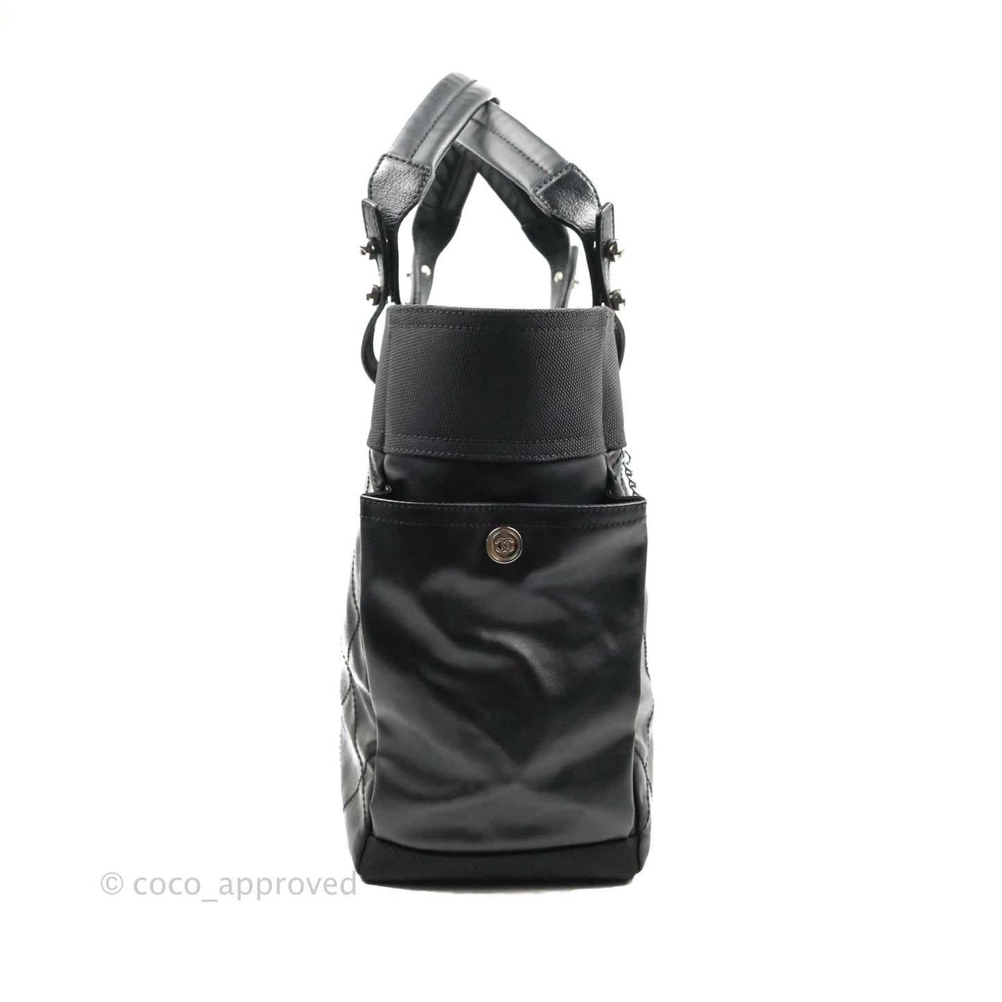 Chanel Quilted Large Paris Biarritz Tote Black Coated Canvas