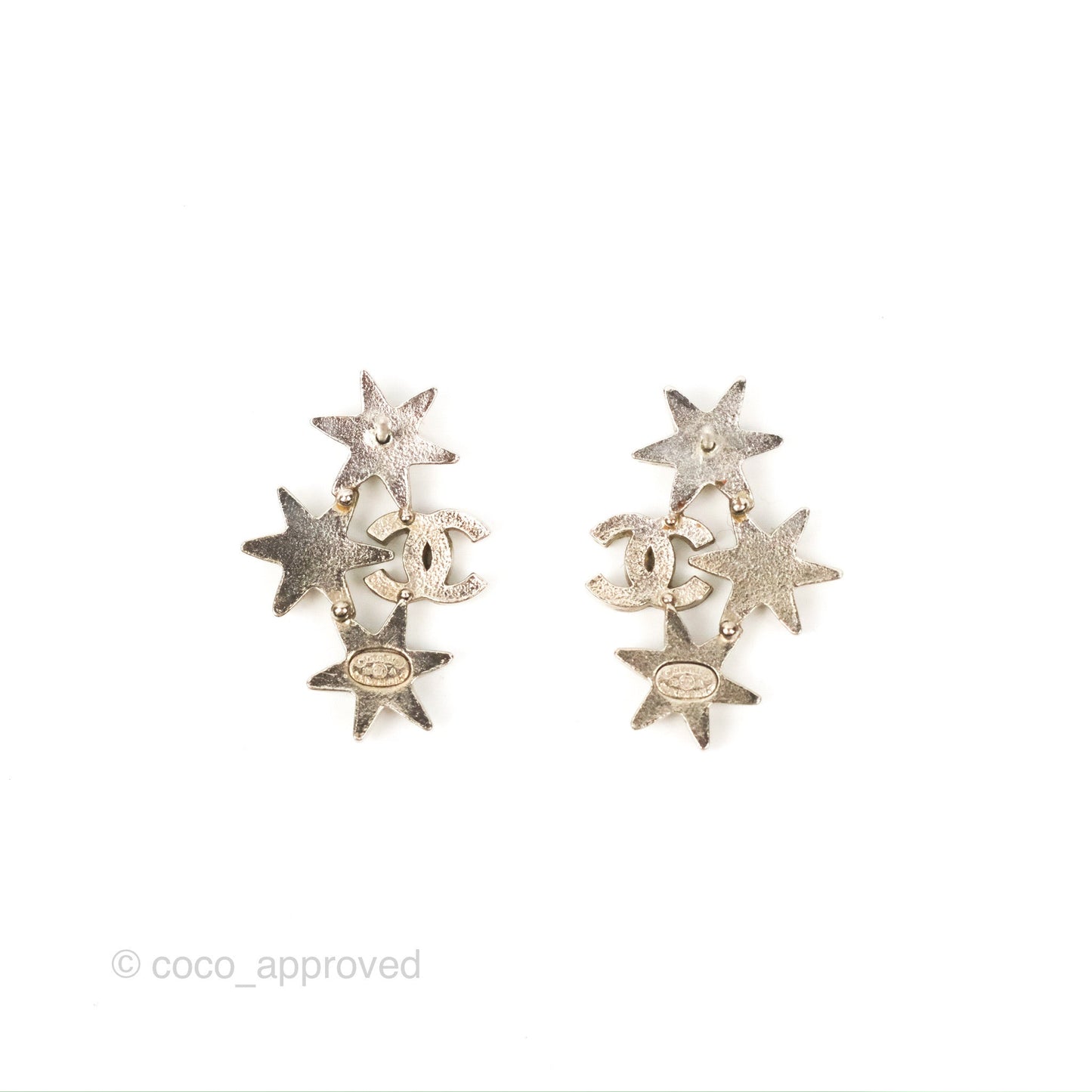 Chanel CC Star Crystal Earrings Silver Tone 15A