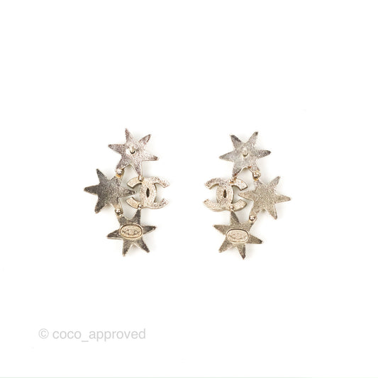 Chanel CC Star Crystal Earrings Silver Tone 15A