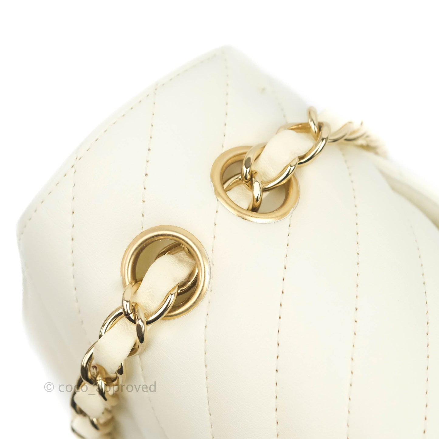Chanel Classic Chevron S/M Small Double Flap Ivory White Lambskin Gold Hardware