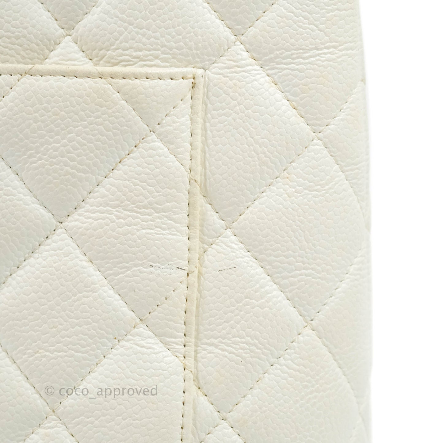 Chanel Vintage Medallion CC White Caviar Tote Bag Gold Hardware