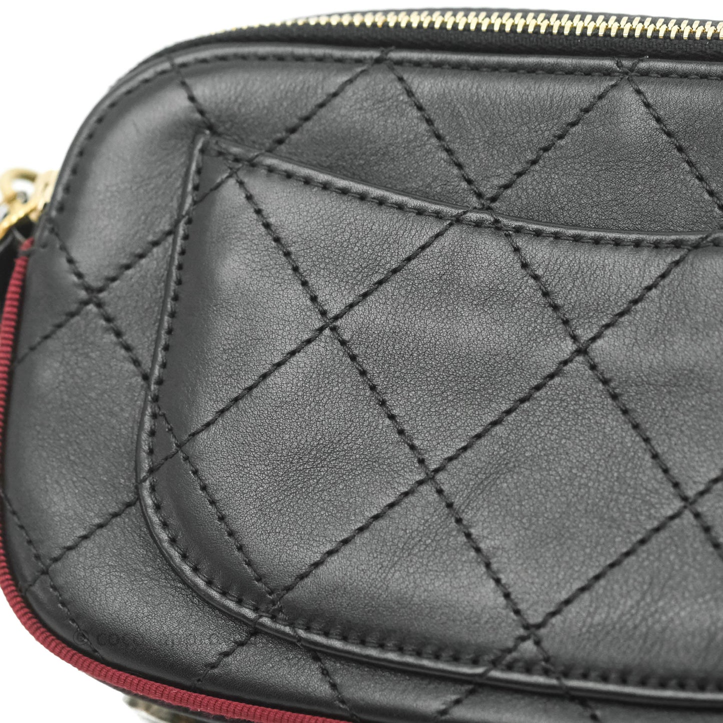 Chanel Small Button Up Camera Case Bag Black Calfskin Grosgrain Aged Gold Hardware