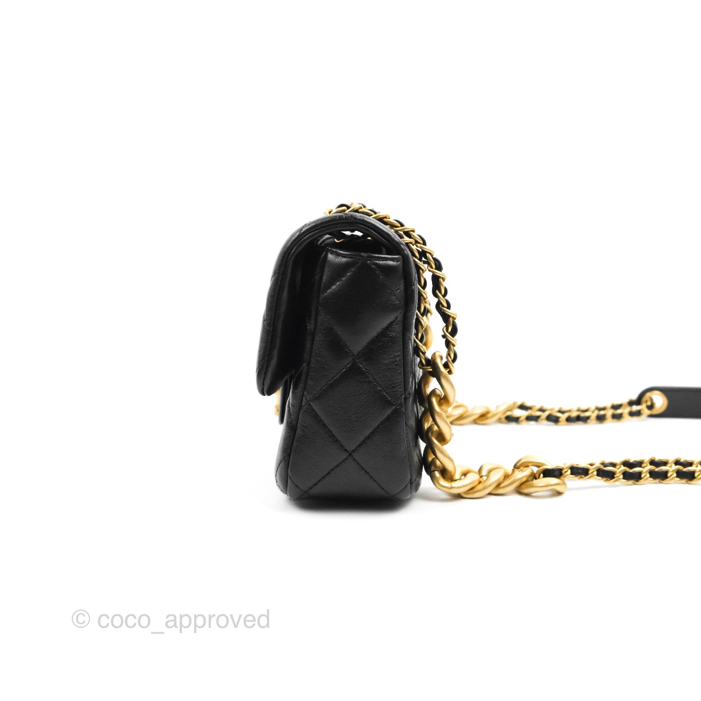 Chanel Flap Chain Bag Black Shiny Calfskin Aged Gold Hardware