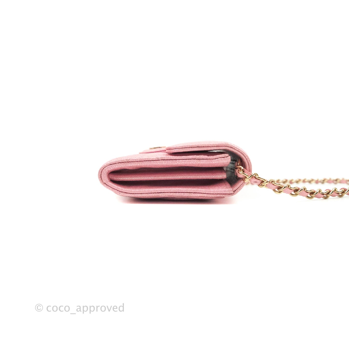 Chanel Mini Wallet With Chain Iridescent Pink Caviar Gold Hardware 19S