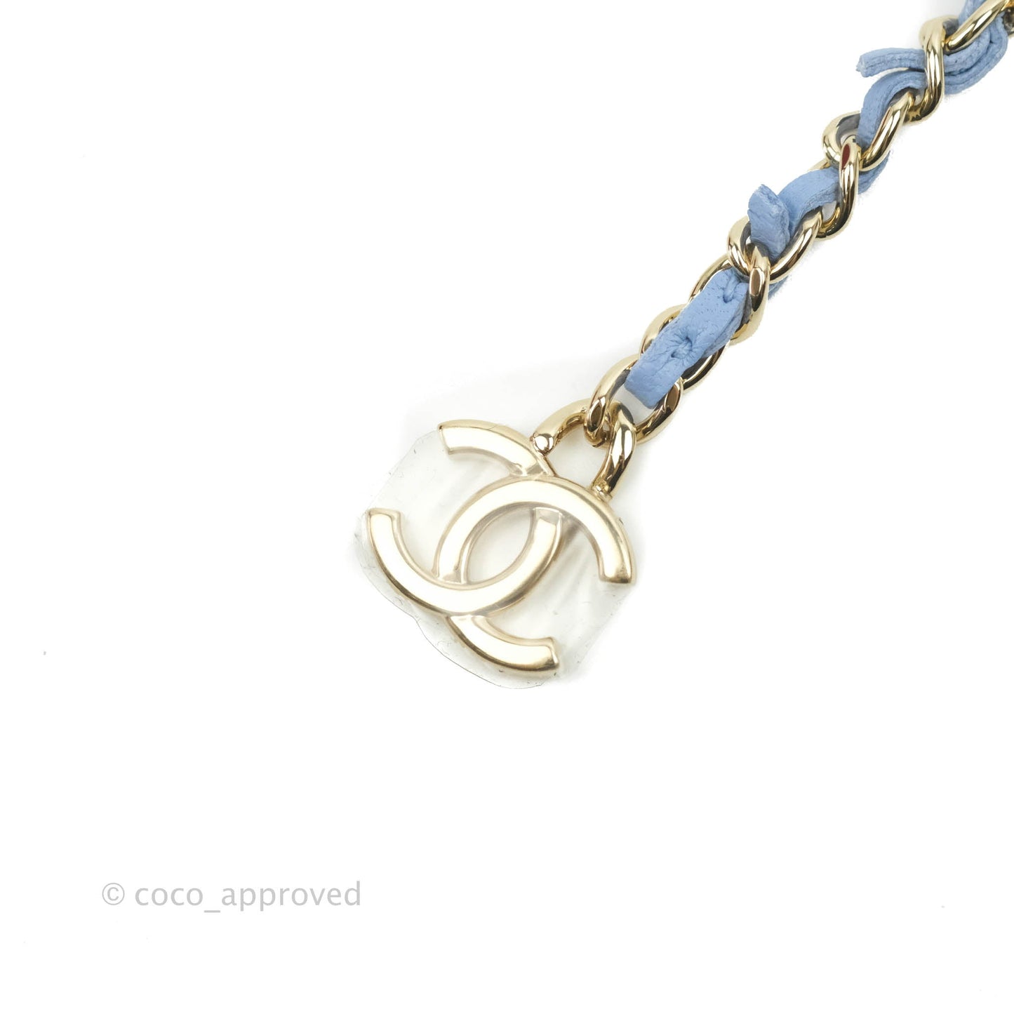 Chanel Mini Card Holder Chain Belt Bag Blue Lambskin Gold Hardware
