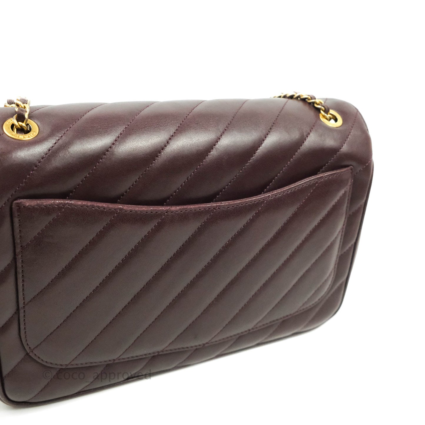 Chanel CC Signature Flap Bag Diagonal Burgundy Calfskin Aged Gold Hardware