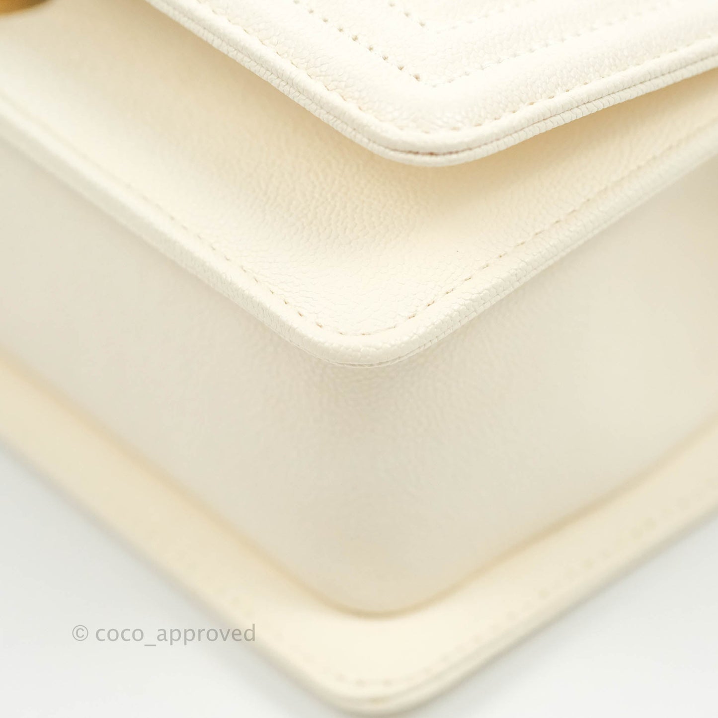 Chanel Boy Small Quilted White Caviar Aged Gold Hardware