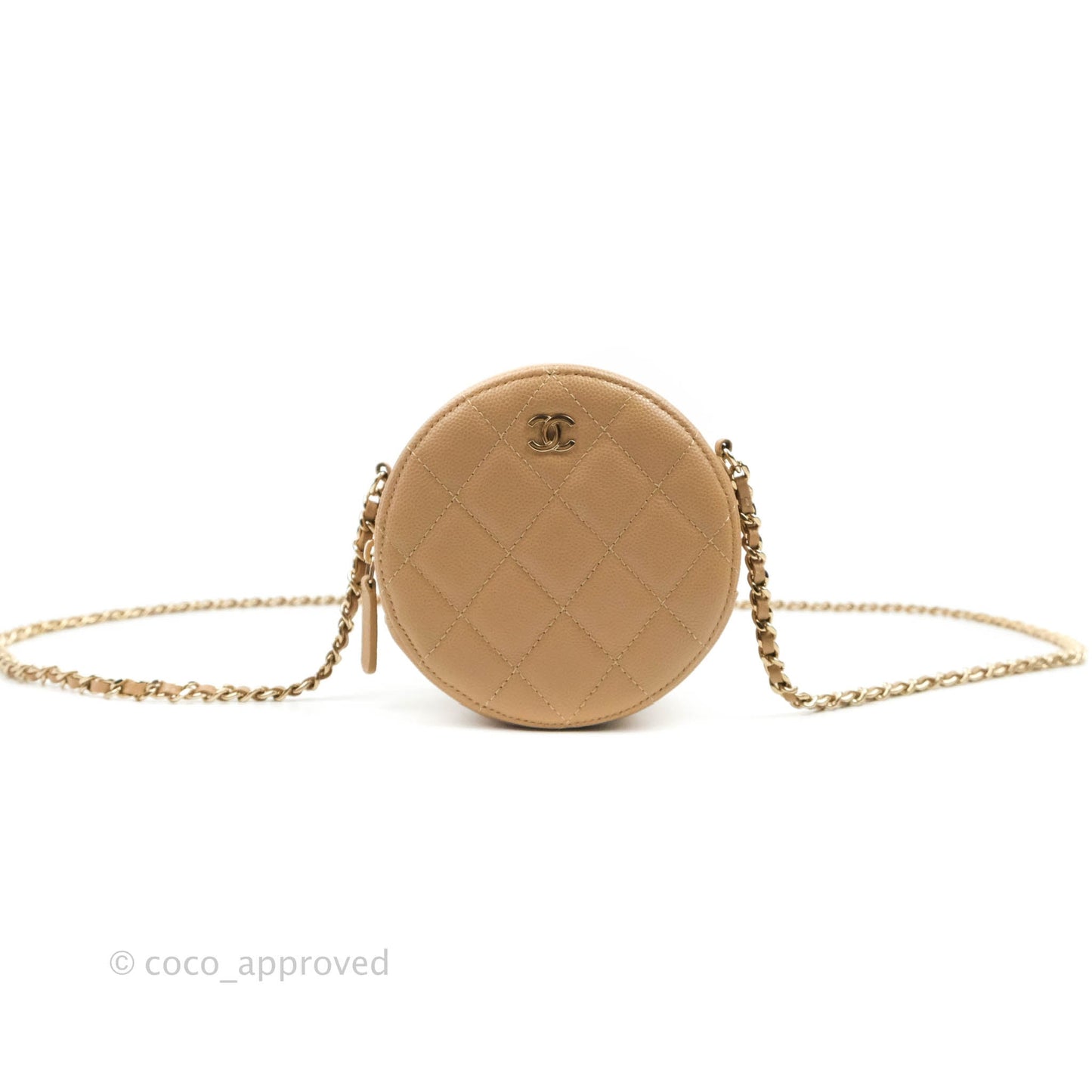Chanel Round Circle Bag Dark Beige Caviar Light Gold Hardware