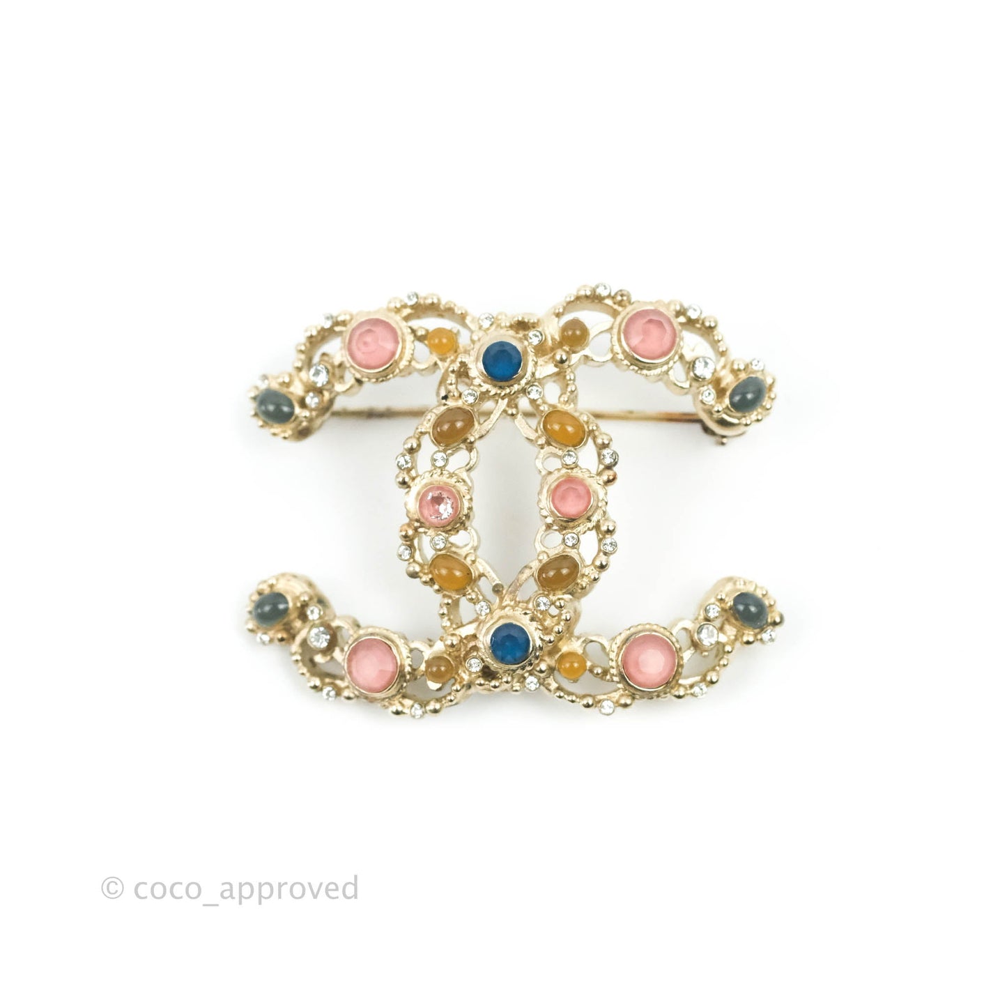 Chanel Rainbow Resin Brooch Silver Tone 14K