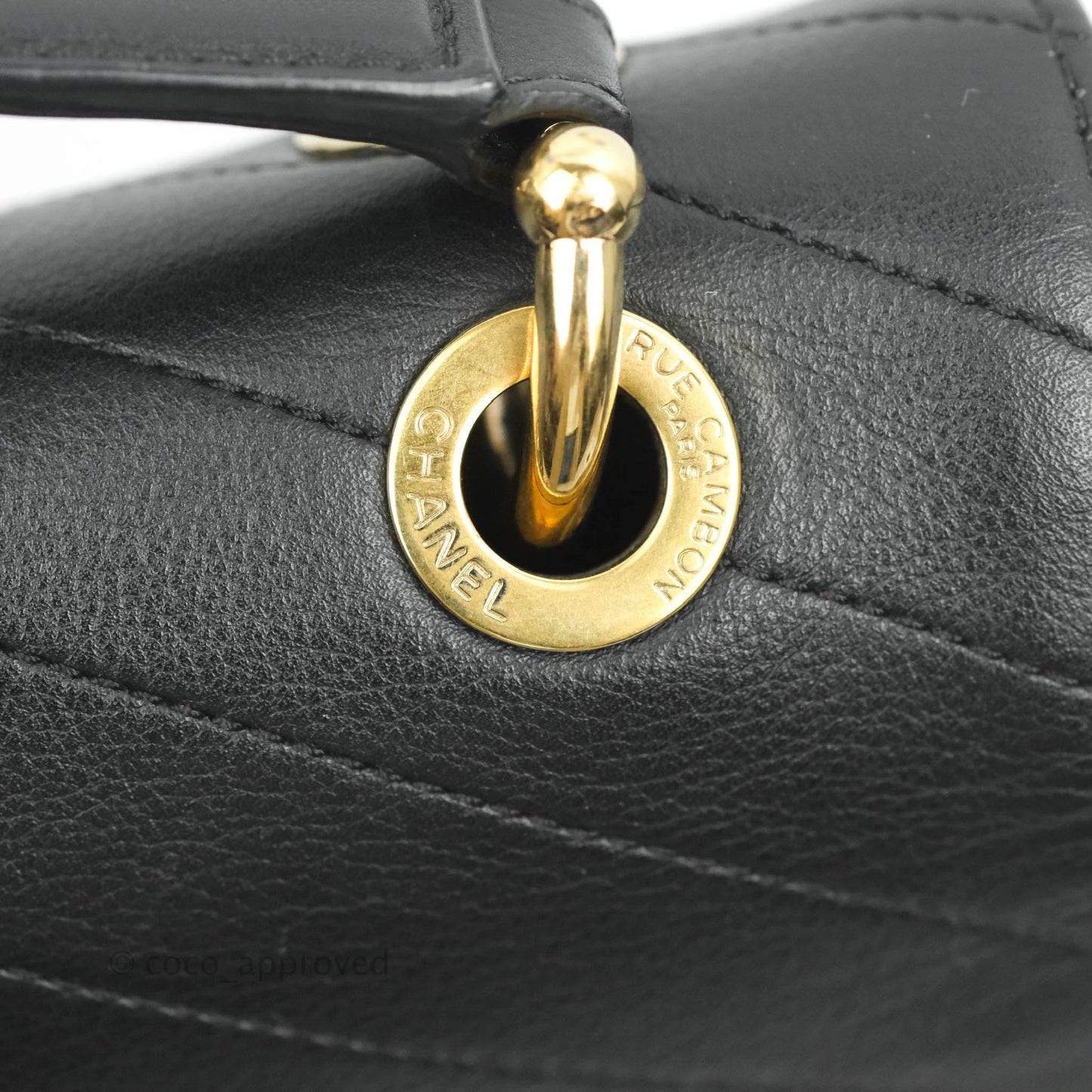 Chanel Chevron Top Handle Black Calfskin Gold Hardware