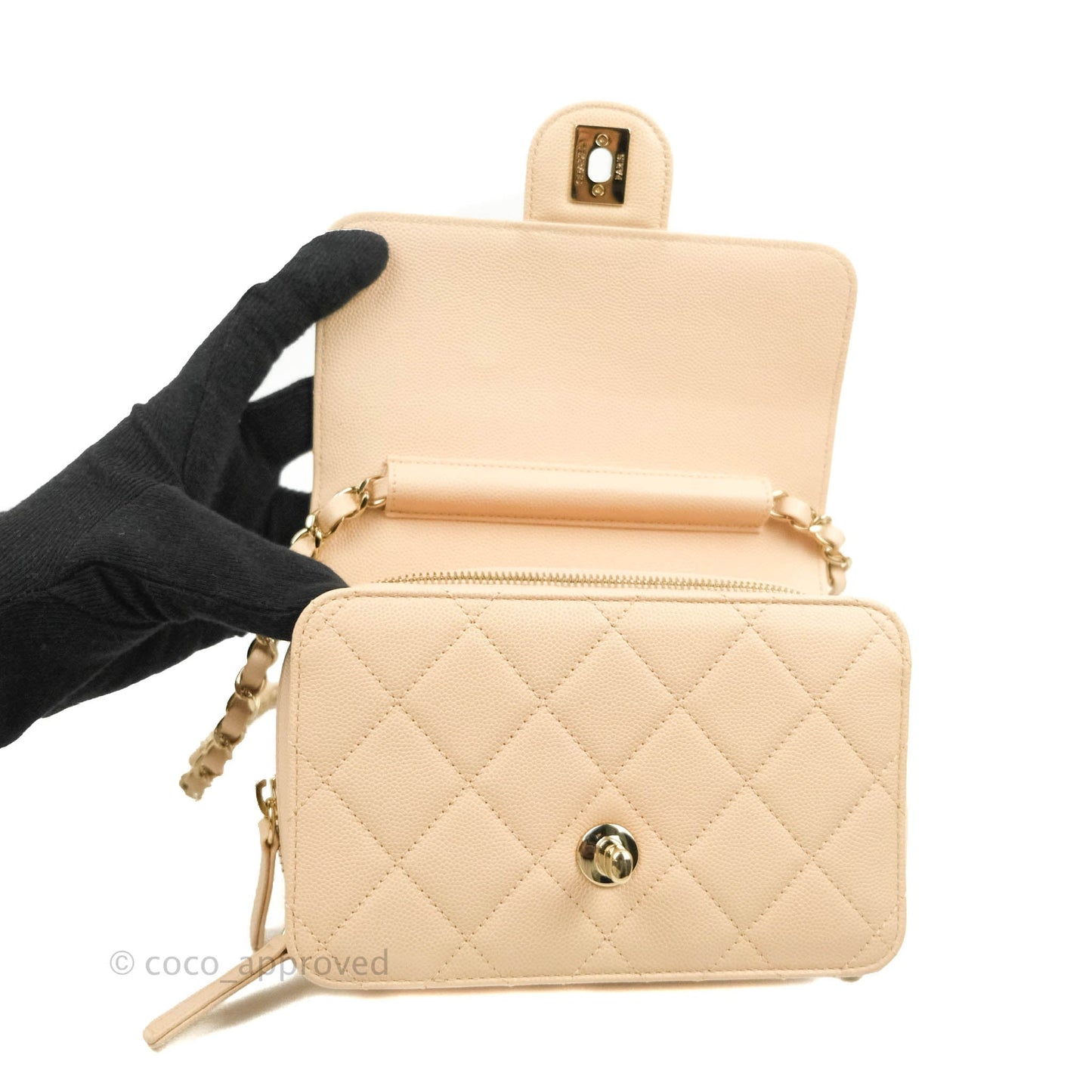 Chanel Quilted Small Like The Wallet Flap Light Beige Caviar Light Gold Hardware 22C