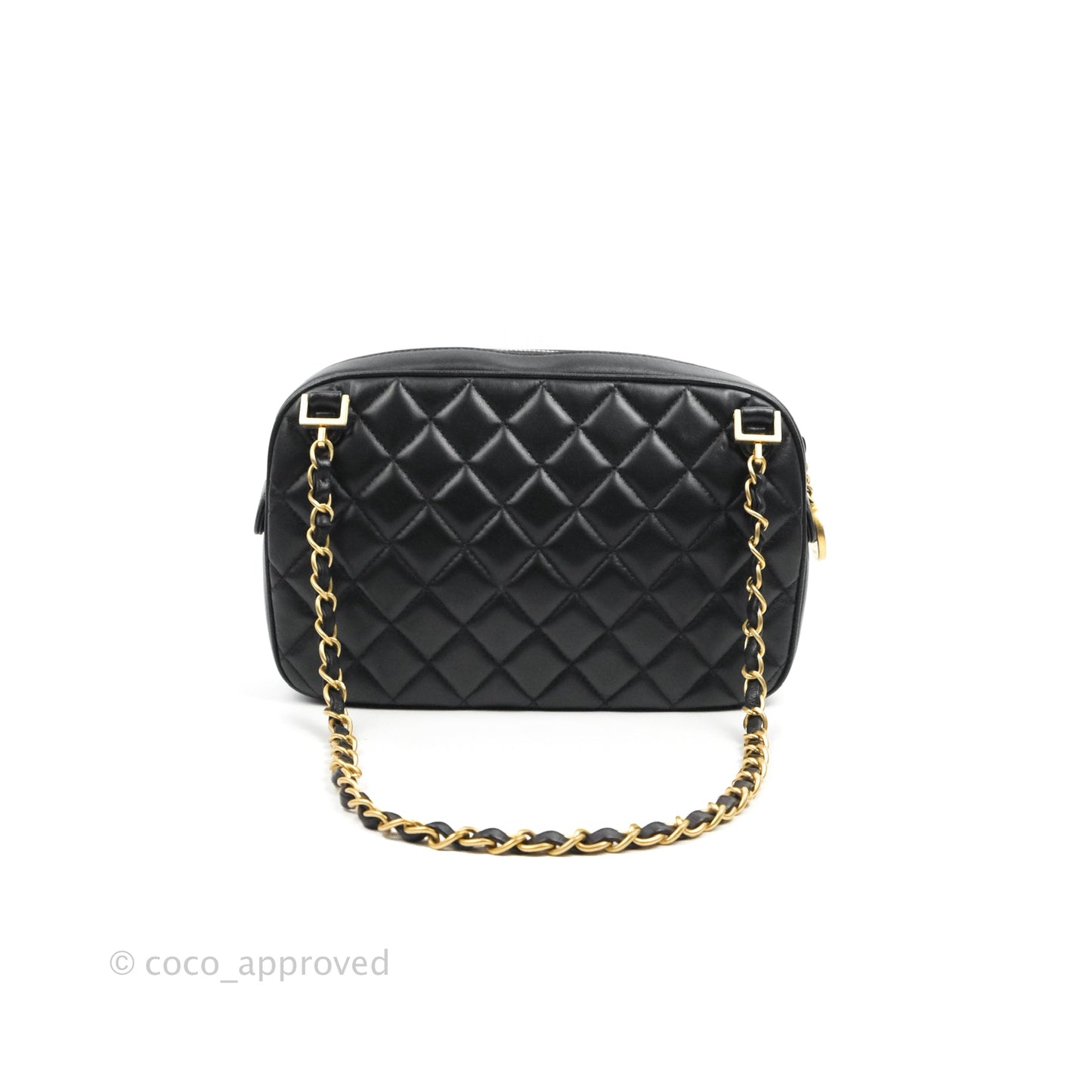 Chanel Quilted Camera Case Bag Black Lambskin Aged Gold Hardware