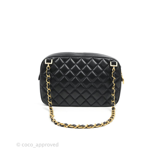 Chanel Quilted Camera Case Bag Black Lambskin Aged Gold Hardware
