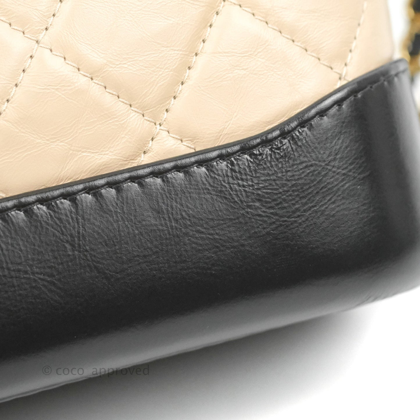 Chanel Quilted Small Gabrielle Hobo Black Beige Aged Calfskin