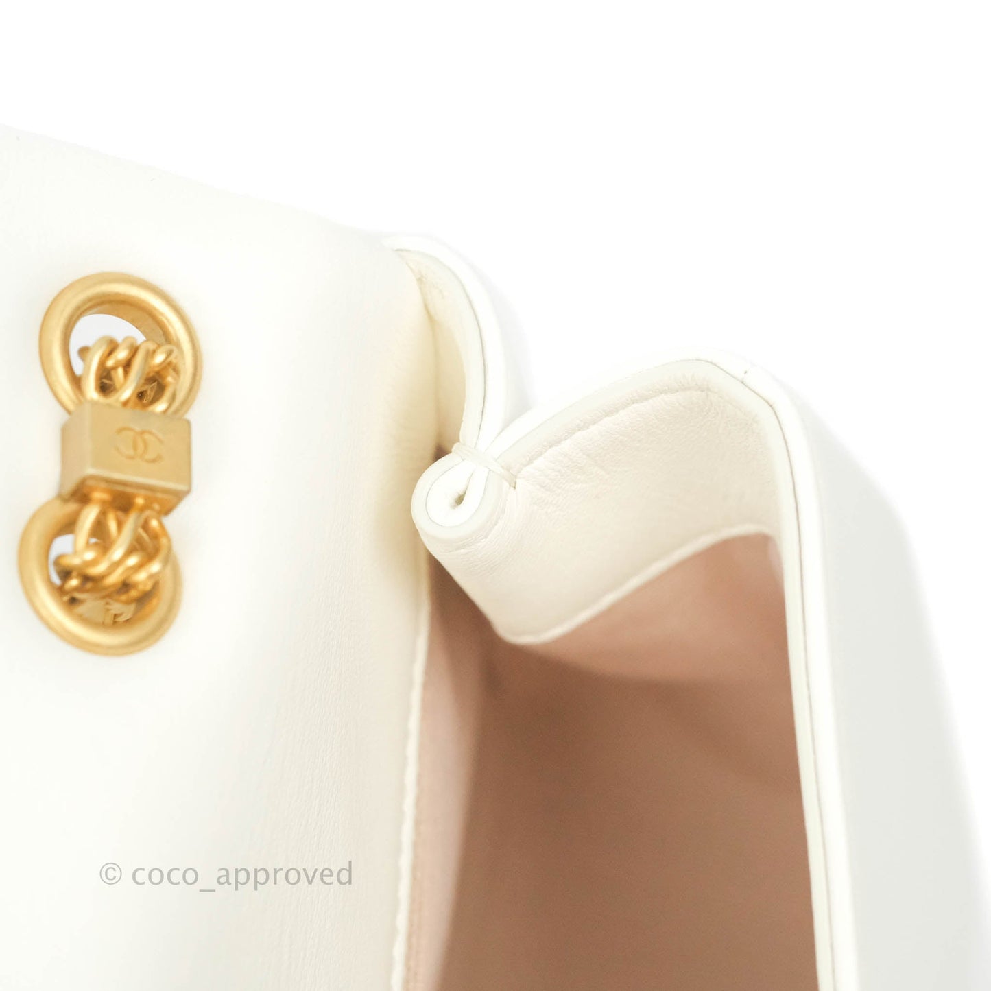 Chanel Large White Flap Bag With Woven CC Logo Lambskin Gold Hardware 22C