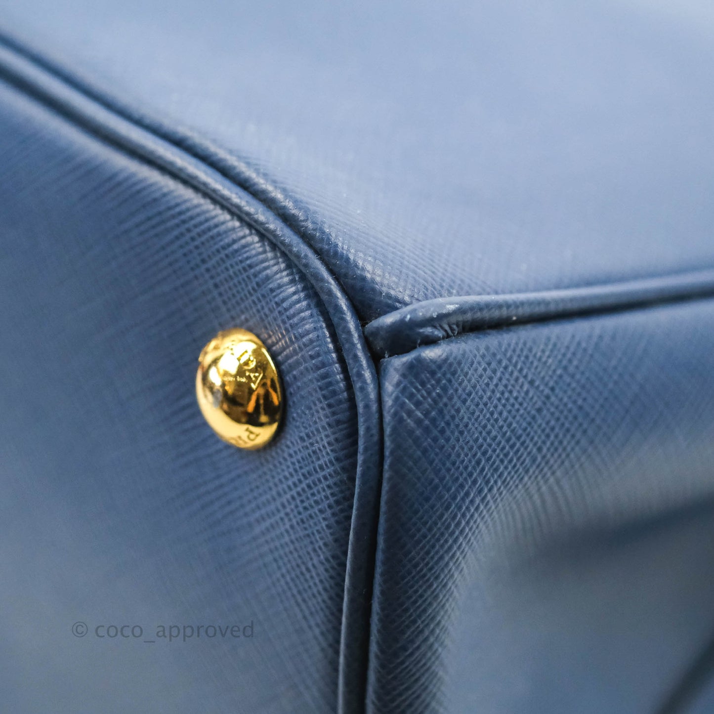 Prada Double Zip Lux Saffiano Dark Blue Large Tote Bag