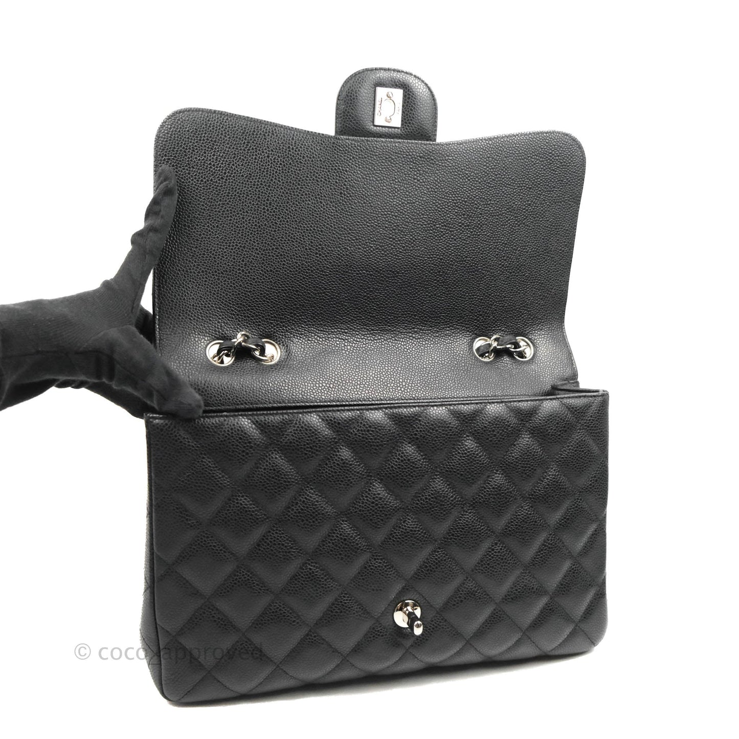 Chanel Jumbo Single Flap Black Caviar Silver Hardware