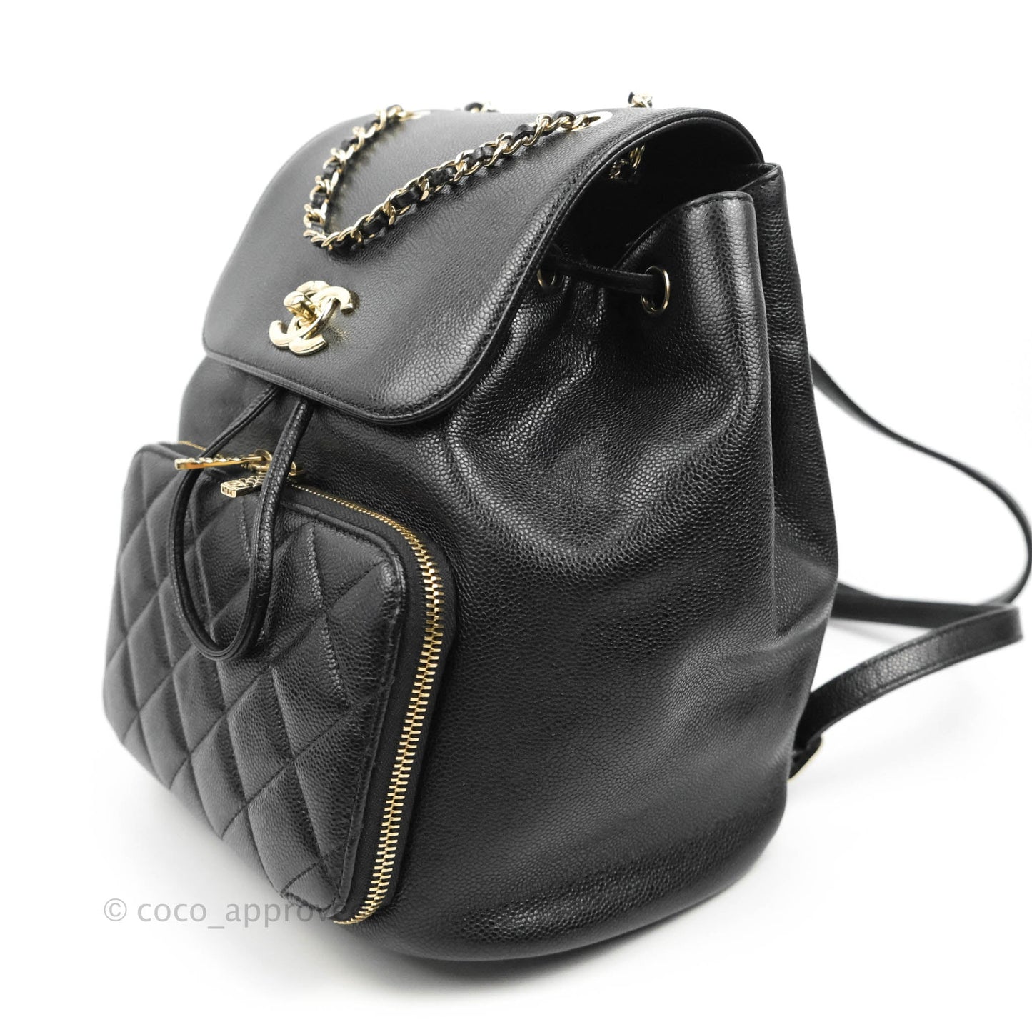 Chanel Quilted Business Affinity Backpack Black Caviar Light Gold Hardware