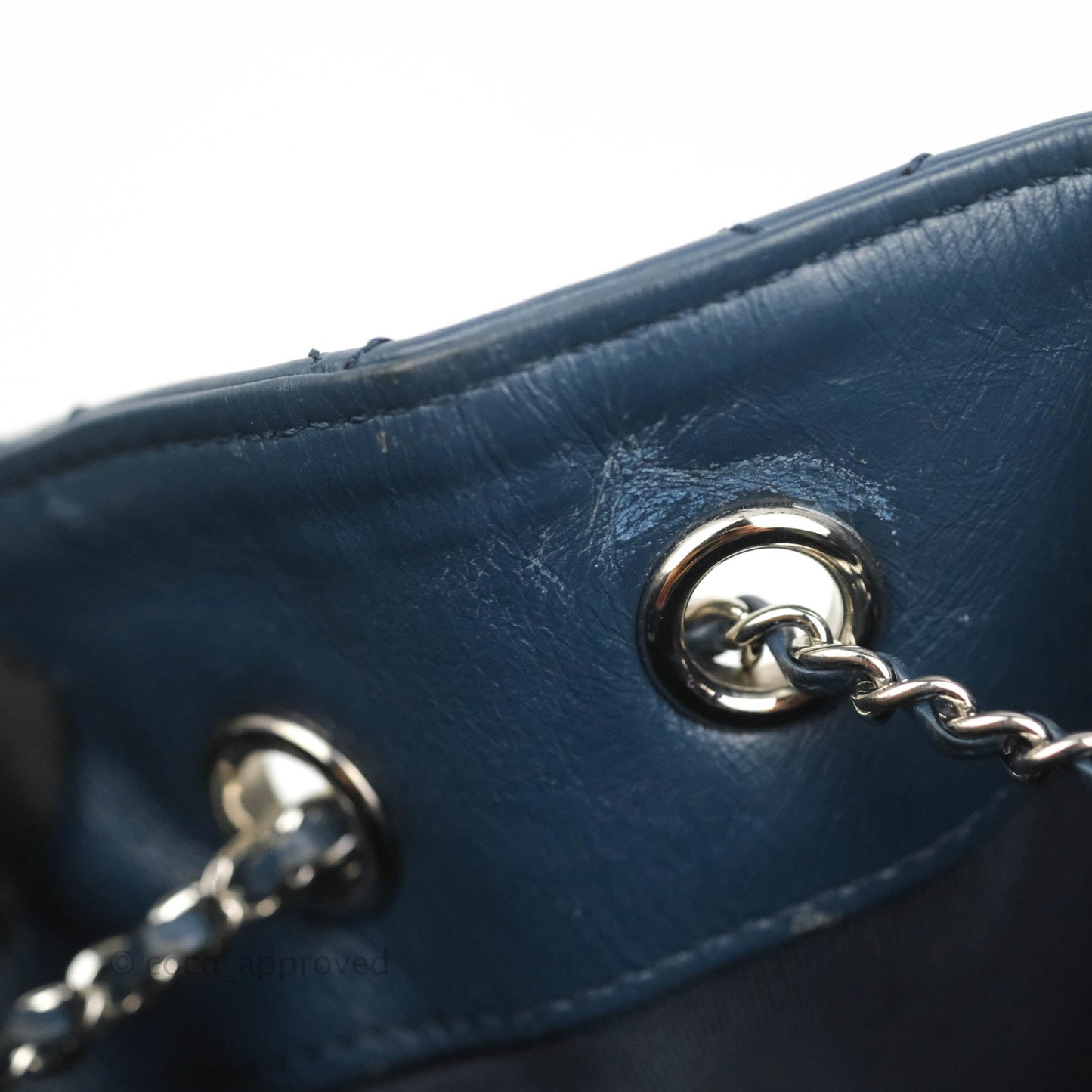 Chanel Drawstring Bucket Bag Dark Blue Aged Calfskin Silver Hardware