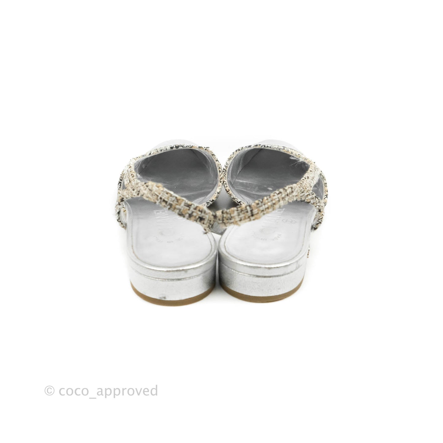 Chanel Classic Slingback Tweed and Silver Calfskin Size 36C