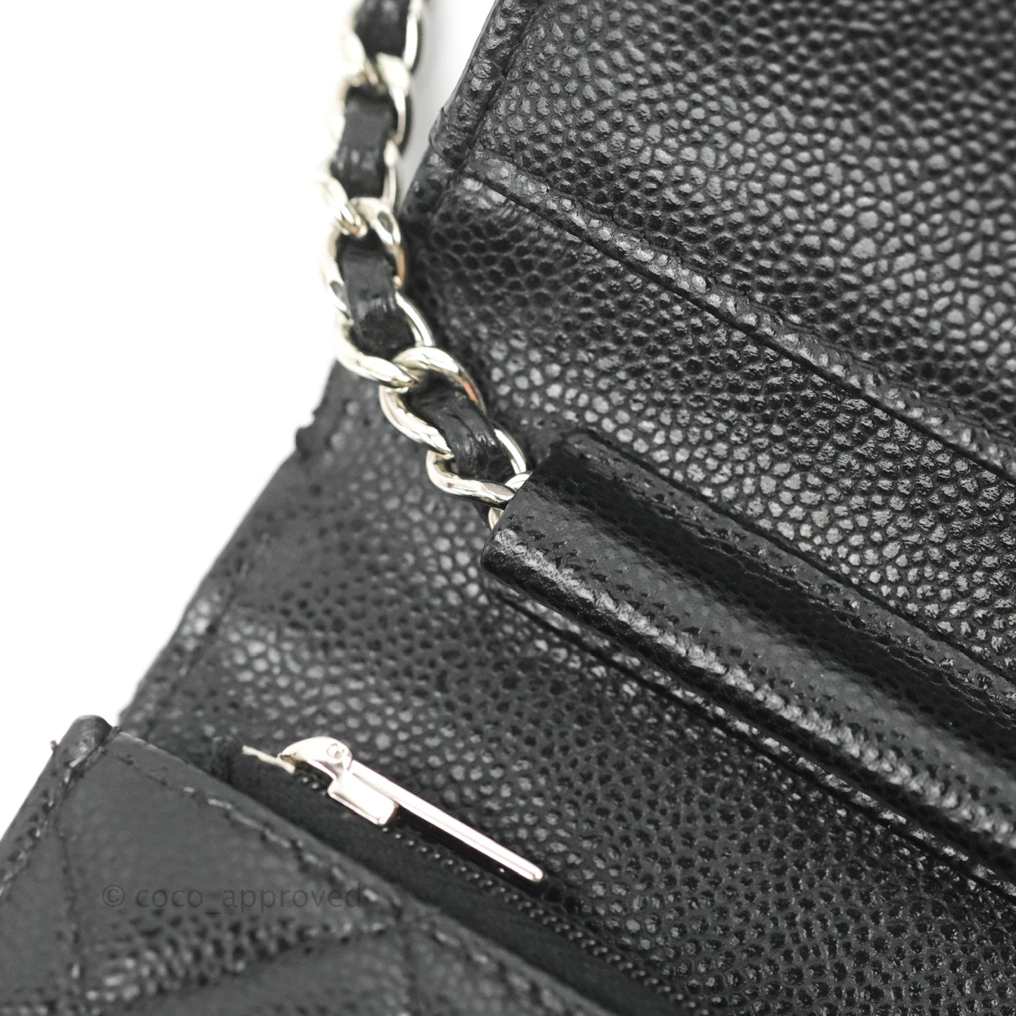 Chanel Quilted Mini Wallet on Chain WOC Black Caviar Silver Hardware