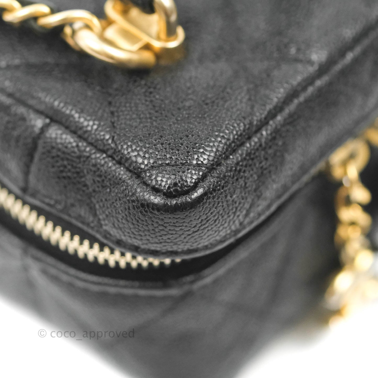 Chanel Quilted Mini Top Handle Vanity With Chain Black Caviar Aged Gold Hardware