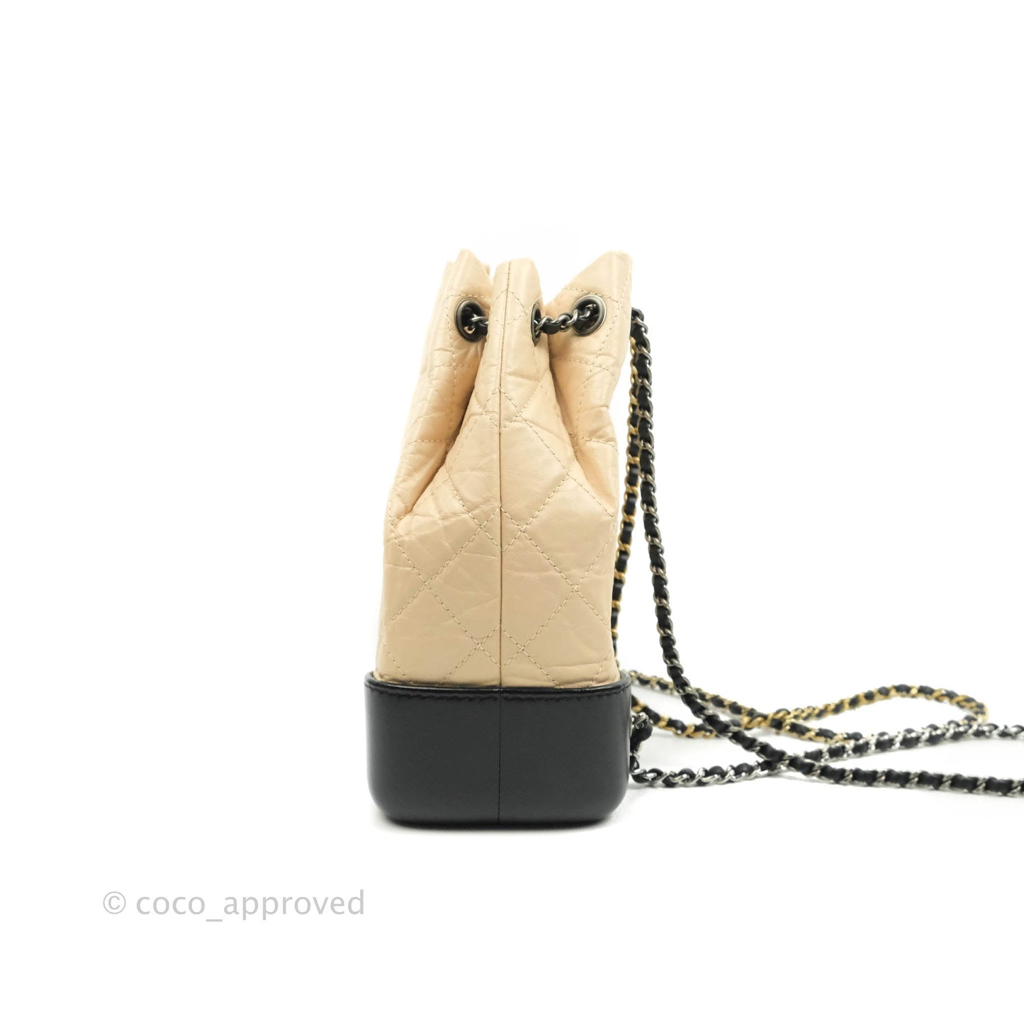 Chanel Small Gabrielle Backpack Beige Black Aged Calfskin