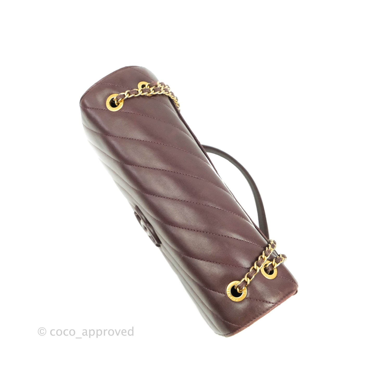 Chanel CC Signature Flap Bag Diagonal Burgundy Calfskin Aged Gold Hardware